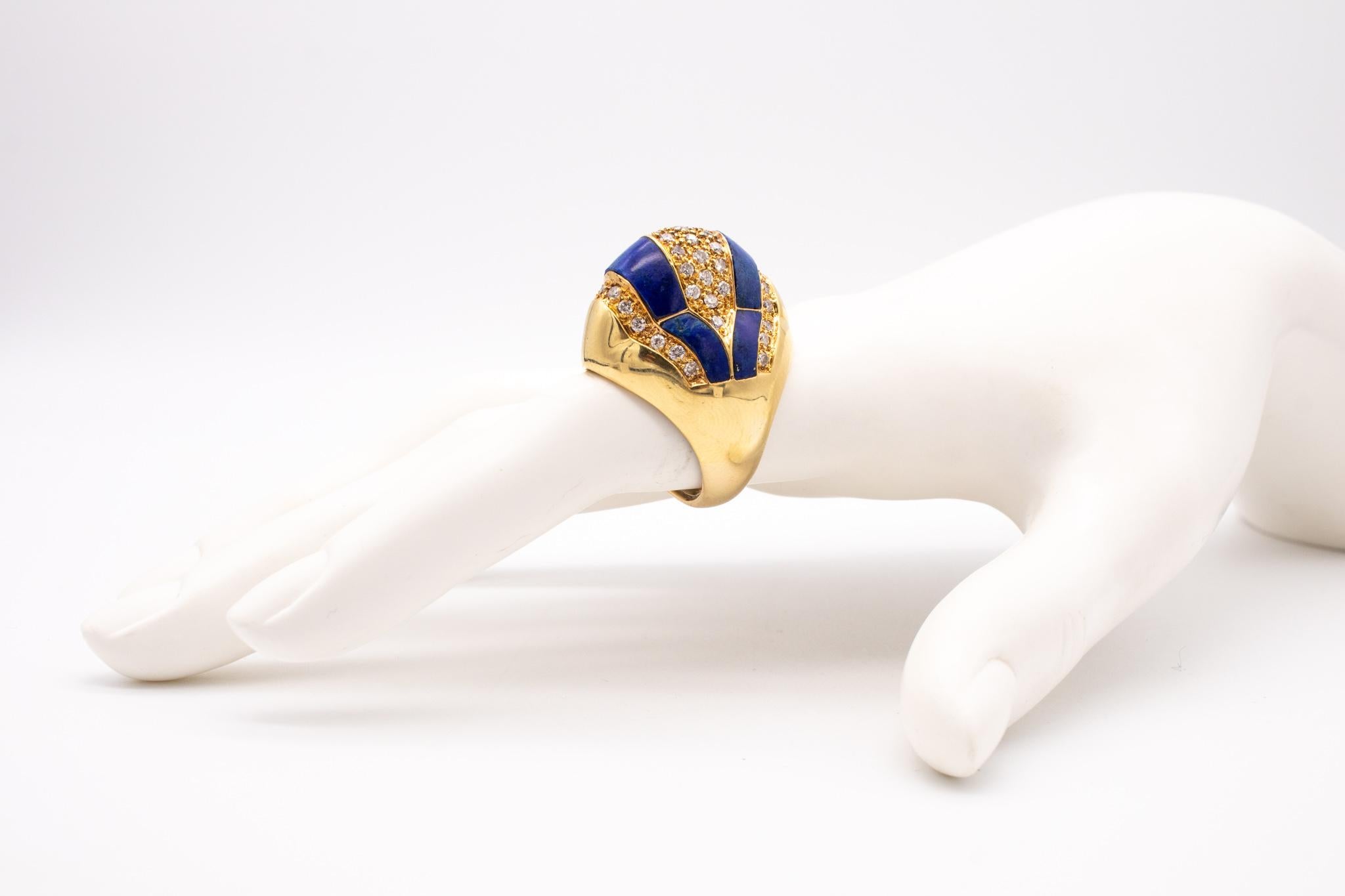 Mixed Cut Mid-Century 1960 Geometric Cocktail Ring in 18Kt Gold with 1.53 Cts in Diamonds For Sale