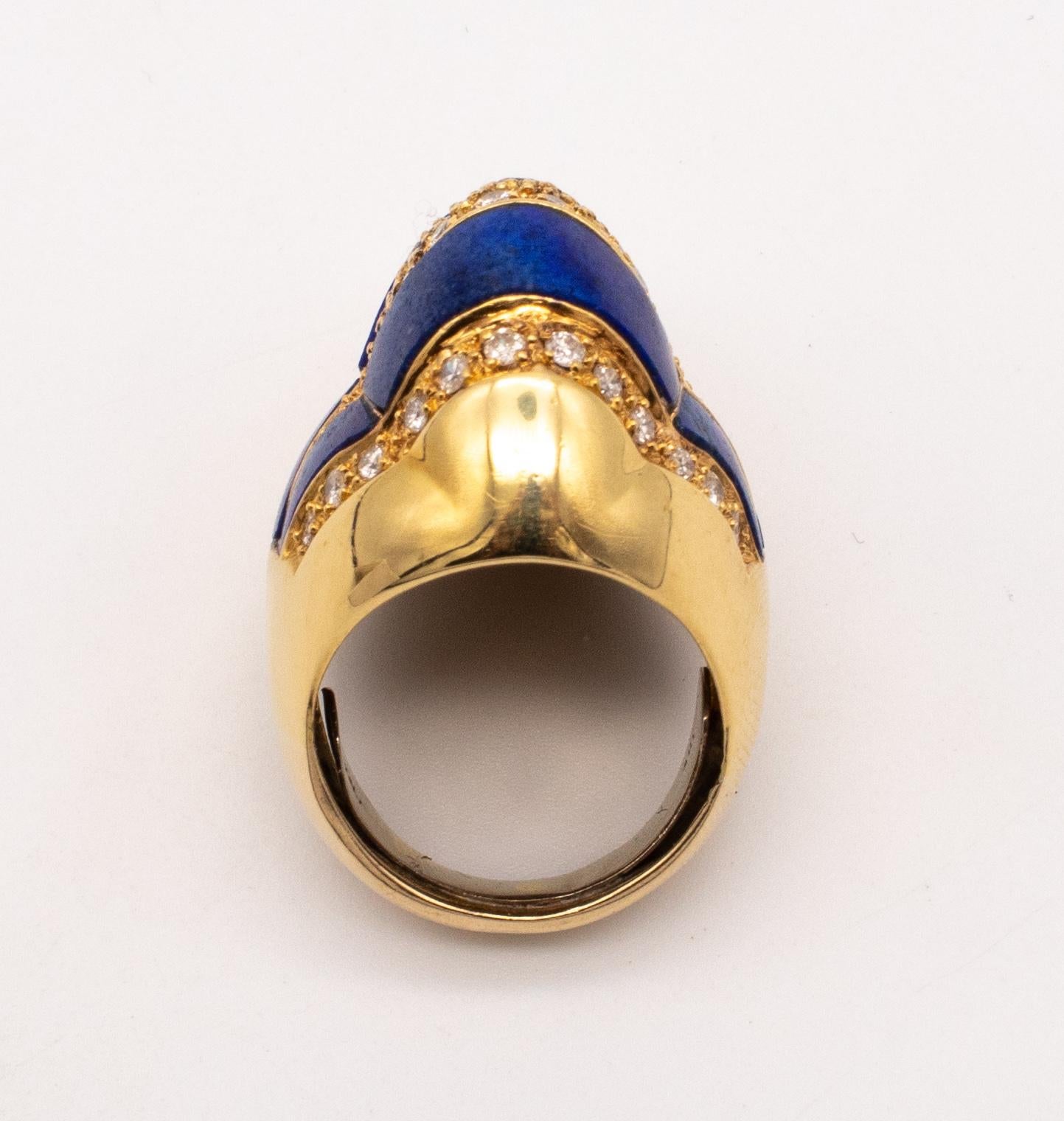 Mid-Century 1960 Geometric Cocktail Ring in 18Kt Gold with 1.53 Cts in Diamonds For Sale 1