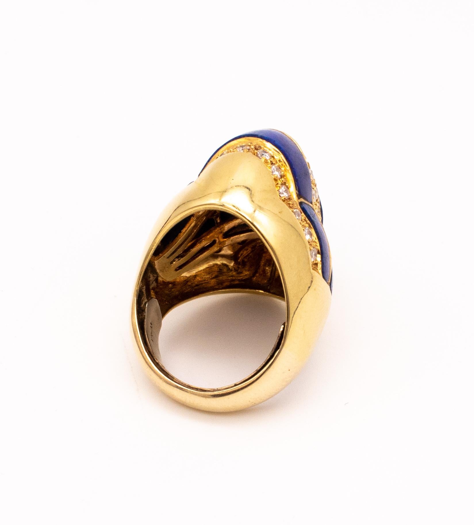 Mid-Century 1960 Geometric Cocktail Ring in 18Kt Gold with 1.53 Cts in Diamonds For Sale 2