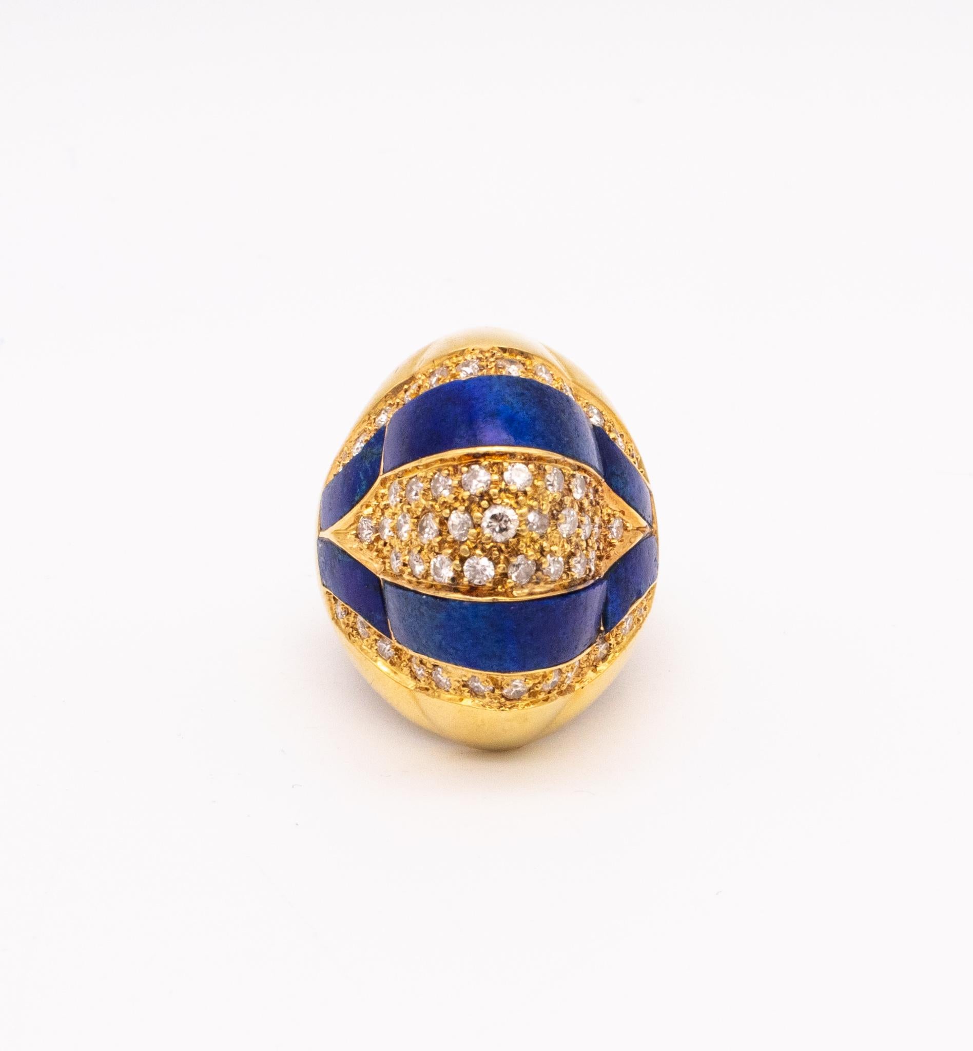 Mid-Century 1960 Geometric Cocktail Ring in 18Kt Gold with 1.53 Cts in Diamonds For Sale 3