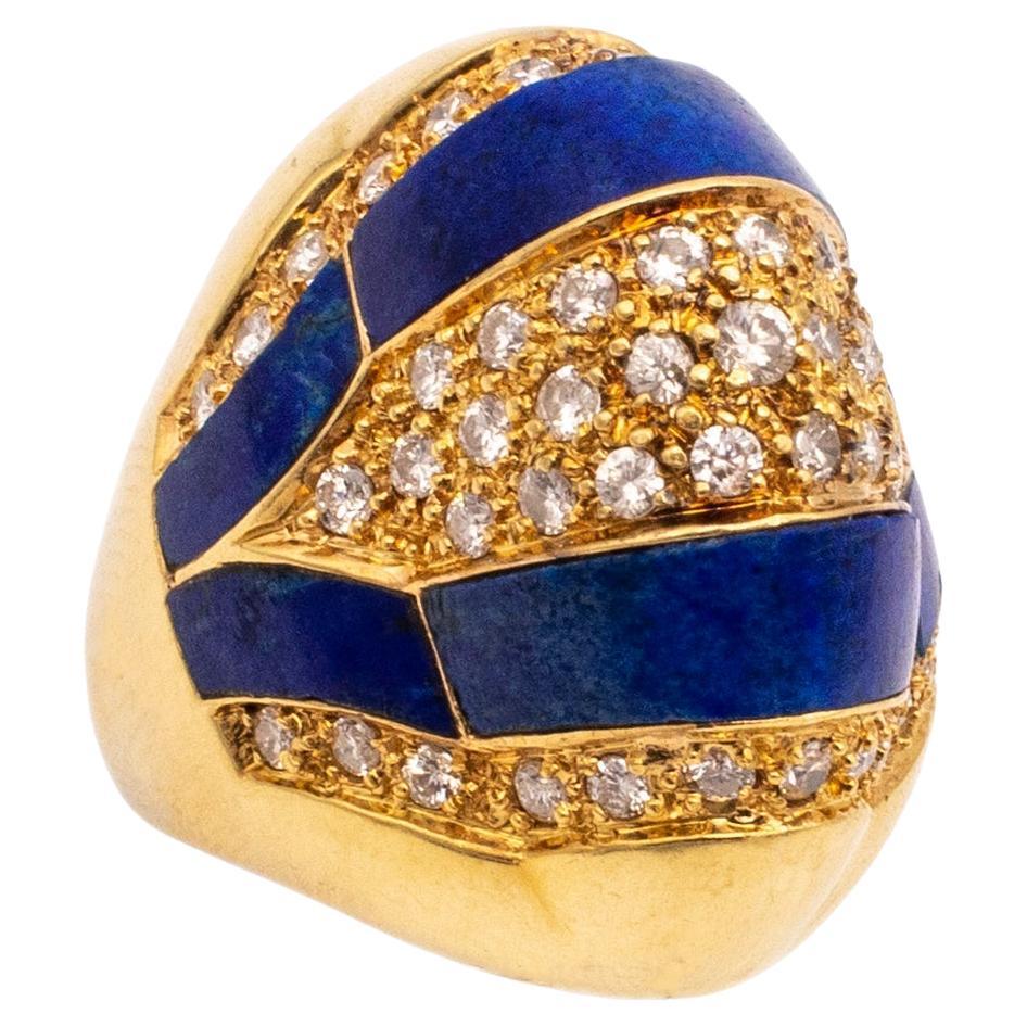 Mid-Century 1960 Geometric Cocktail Ring in 18Kt Gold with 1.53 Cts in Diamonds For Sale