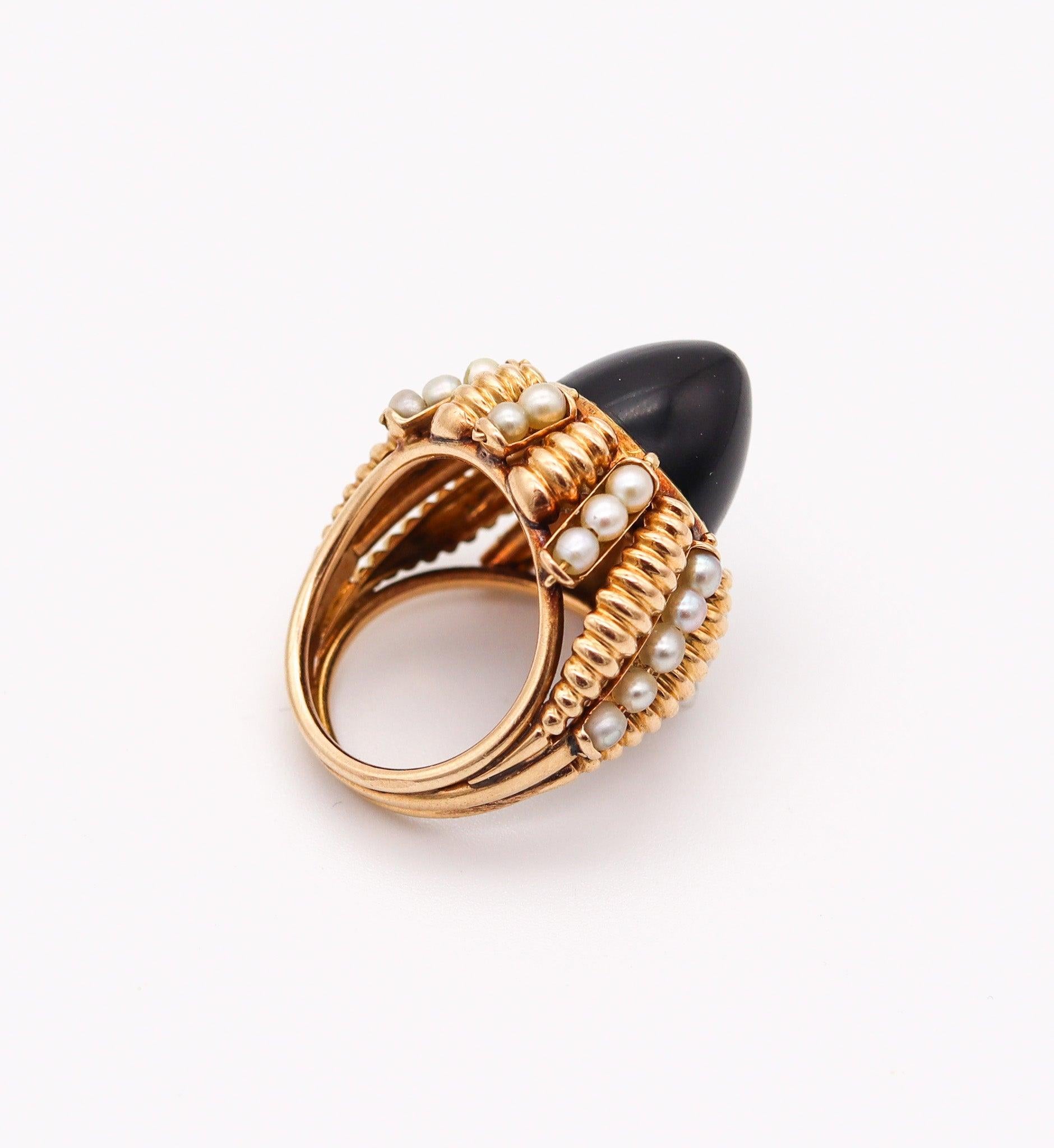 MID CENTURY 1960 Italian Modernist Cluster Ring In 18Kt Yellow Gold With Pearls For Sale 2