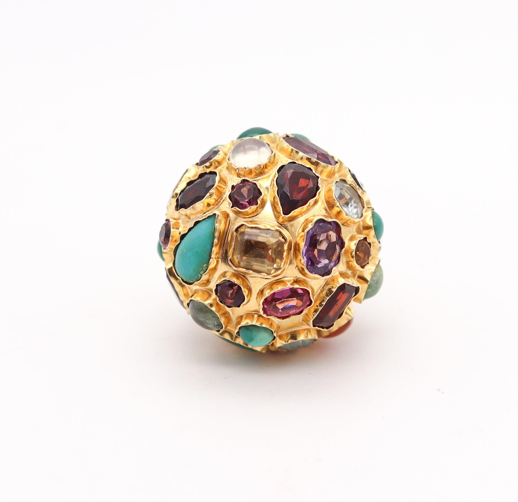 Ciondolo a forma di palla massiccia del 1960 in oro 18Kt con pietre preziose In condizioni ottime in vendita a Miami, FL