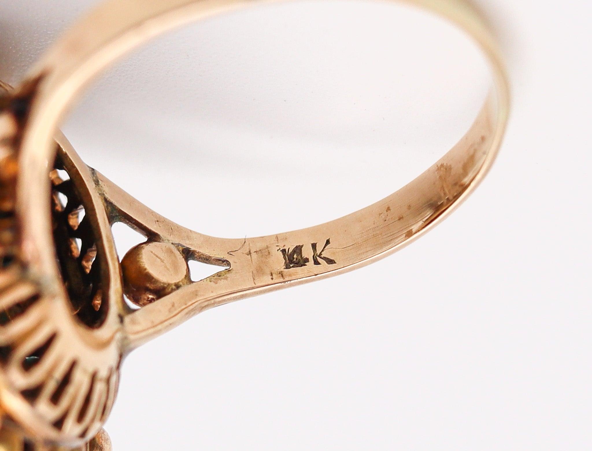 Women's MID CENTURY 1960 Modernist Cluster Ring In 14Kt Yellow Gold With Turquoises