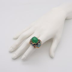 Mid Century 1960 Mughal Tutti Frutti Cocktail Ring 18Kt Gold with 33.68 Cts Gems