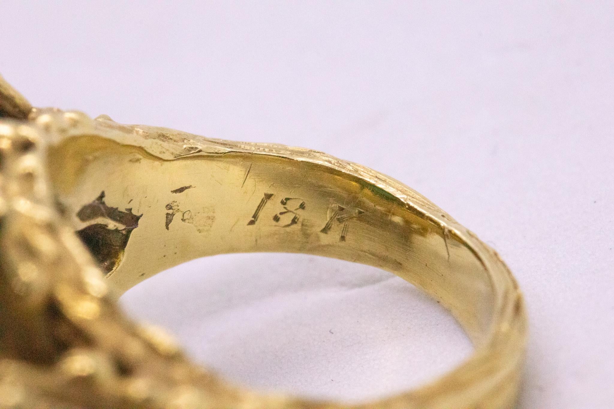 Women's Mid Century 1960 Retro Organic Ring In 18Kt Yellow Gold 5.05 Cts Emerald Diamond