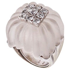 MID CENTURY 1960 Anillo de cóctel de cristal de roca en oro de 18 quilates con diamantes de 1,45 quilates