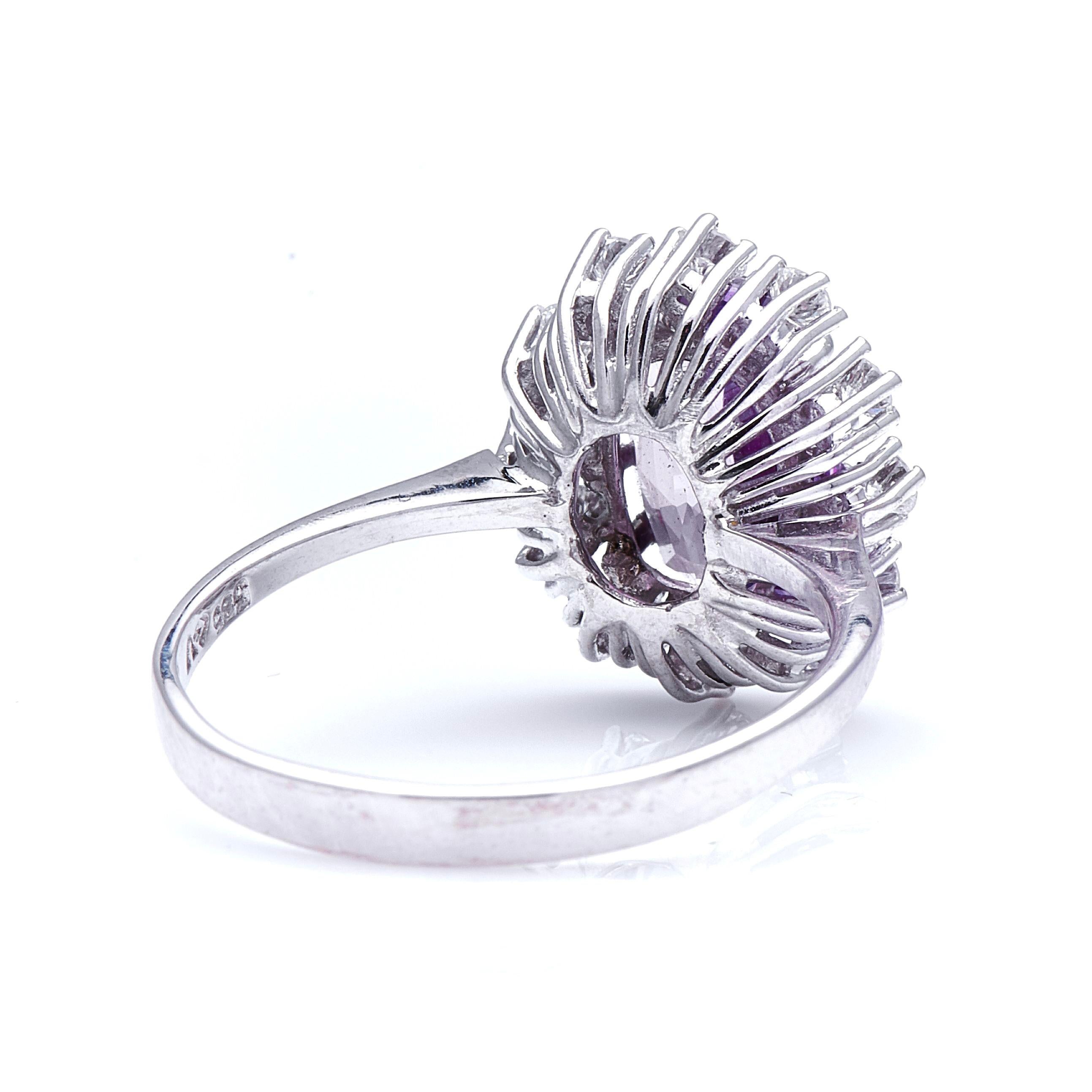 Midcentury, 1960s, 18 Carat White Gold, Spinel and Diamond Cluster Ring In Excellent Condition For Sale In Rochford, Essex