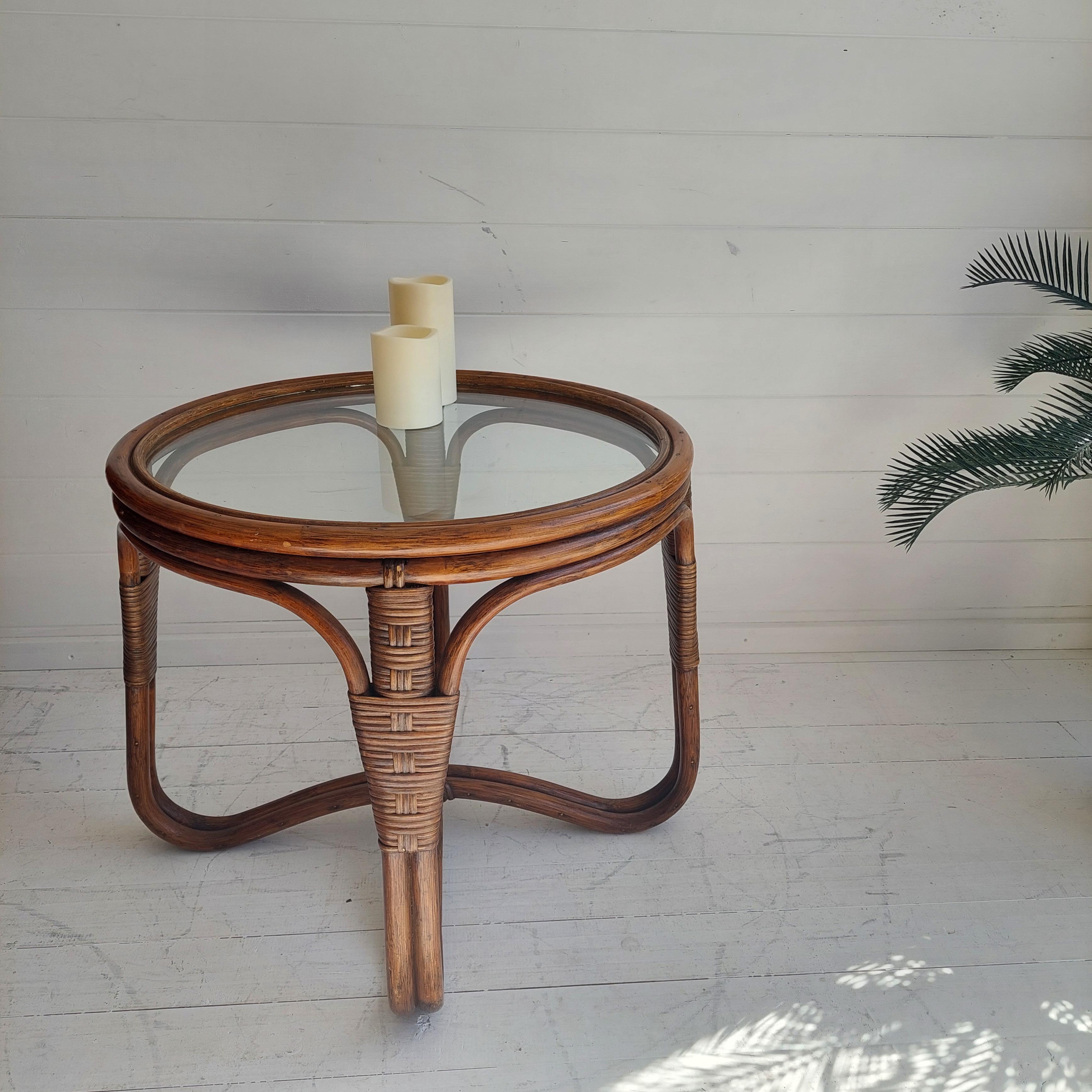 Mid-Century Modern Mid Century 1960s 1970s Angraves 'Invincible' Bamboo Rattan Glass Coffee Table