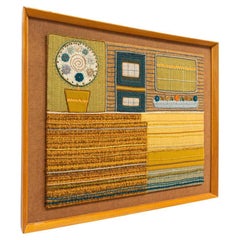 Mid-Century 1960s Abstract Textile Framed Wall Tapestry Mixed Media Art
