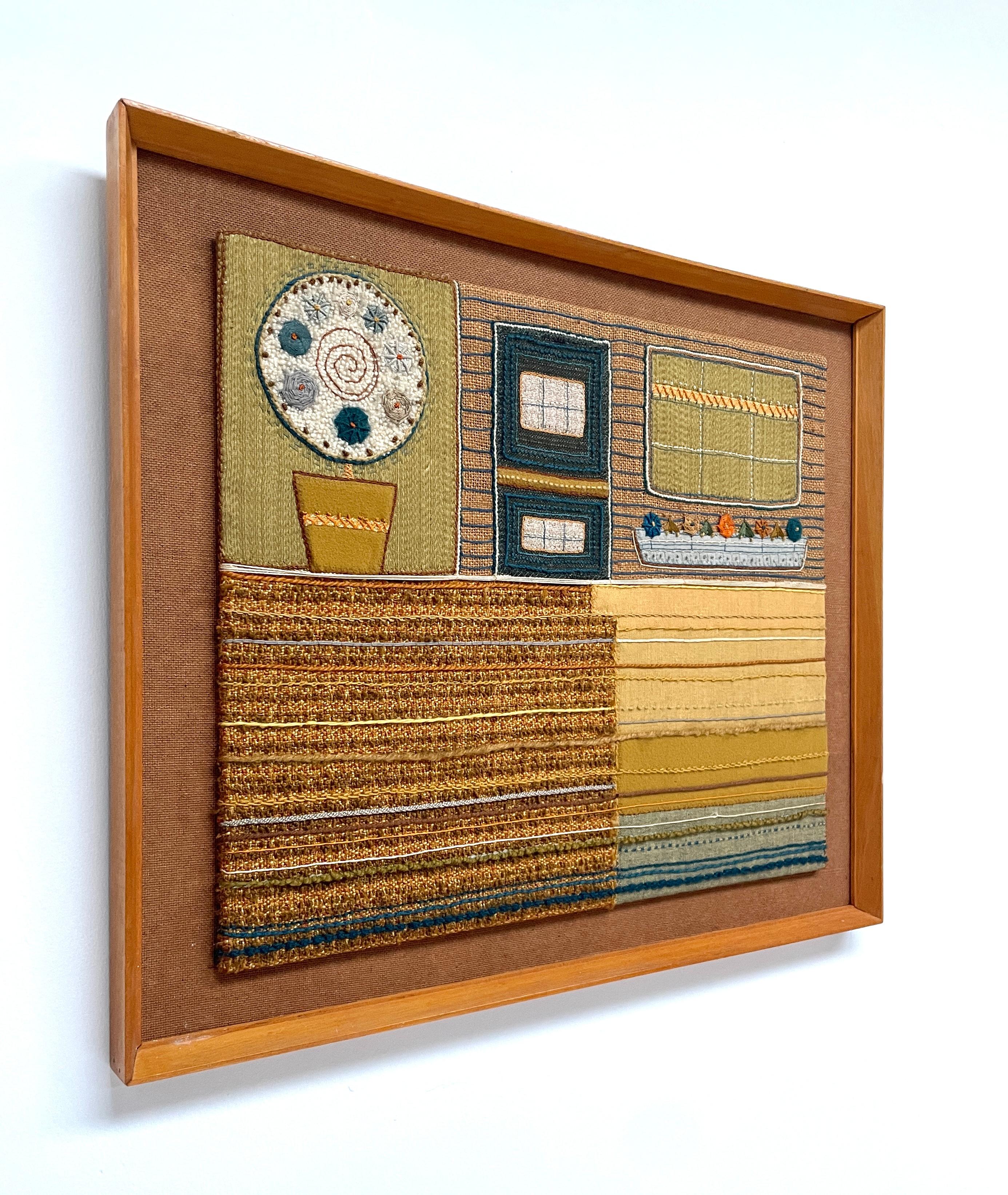 Mid-Century Modern Mid-Century 1960s Abstract Textile Framed Wall Tapestry Mixed Media Art