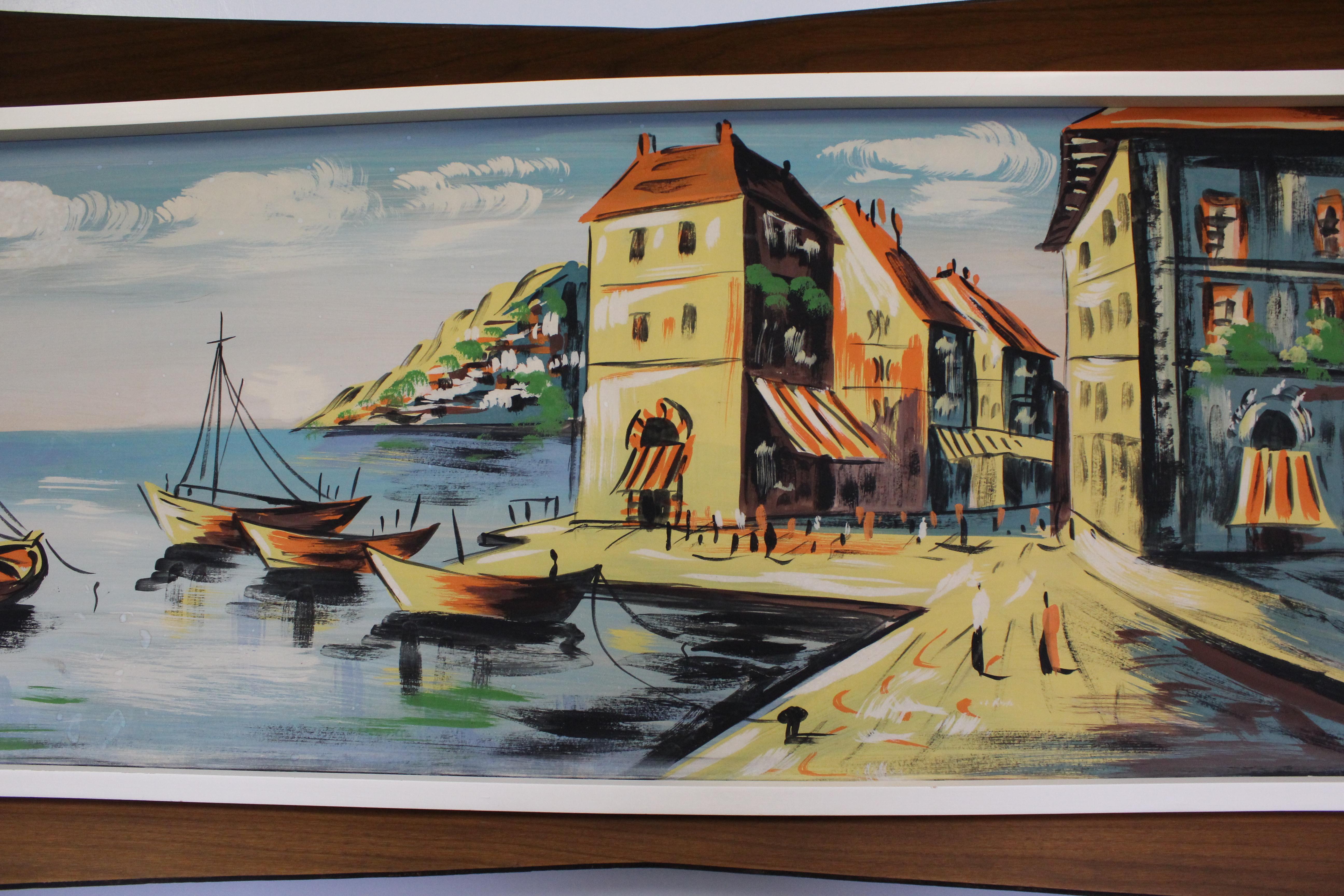 Aquarelle sur panneau d'art du milieu des années 1960 « Anchor Bay » par Gunes, cadre en 3D Bon état à Wilmington, DE