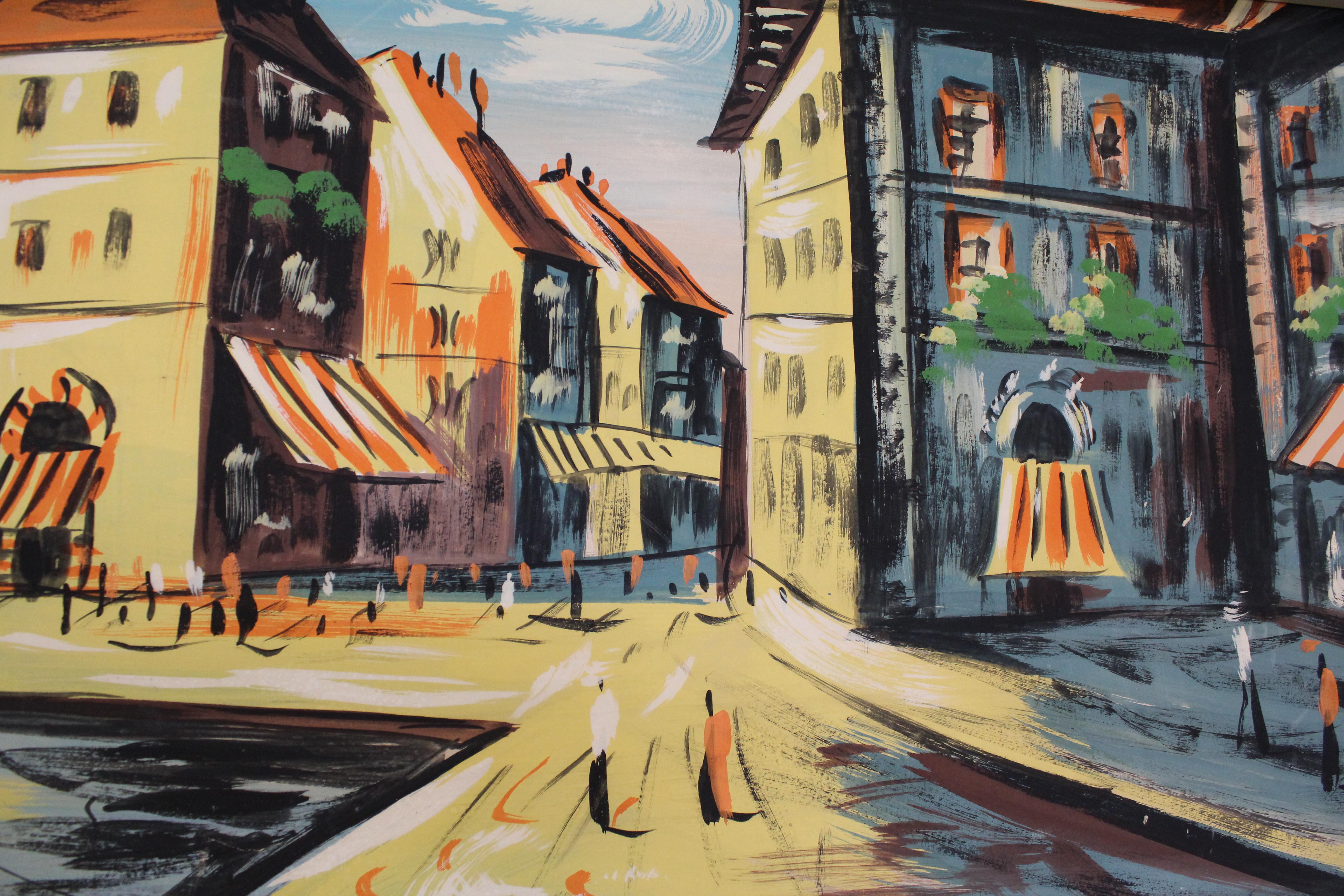 Bois Aquarelle sur panneau d'art du milieu des années 1960 « Anchor Bay » par Gunes, cadre en 3D