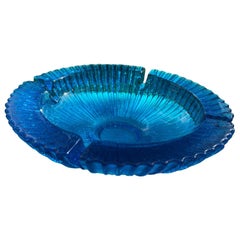 Mid Century 1960s Blenko Cigar Ashtray Turquoise Bluenique Starburst Textured