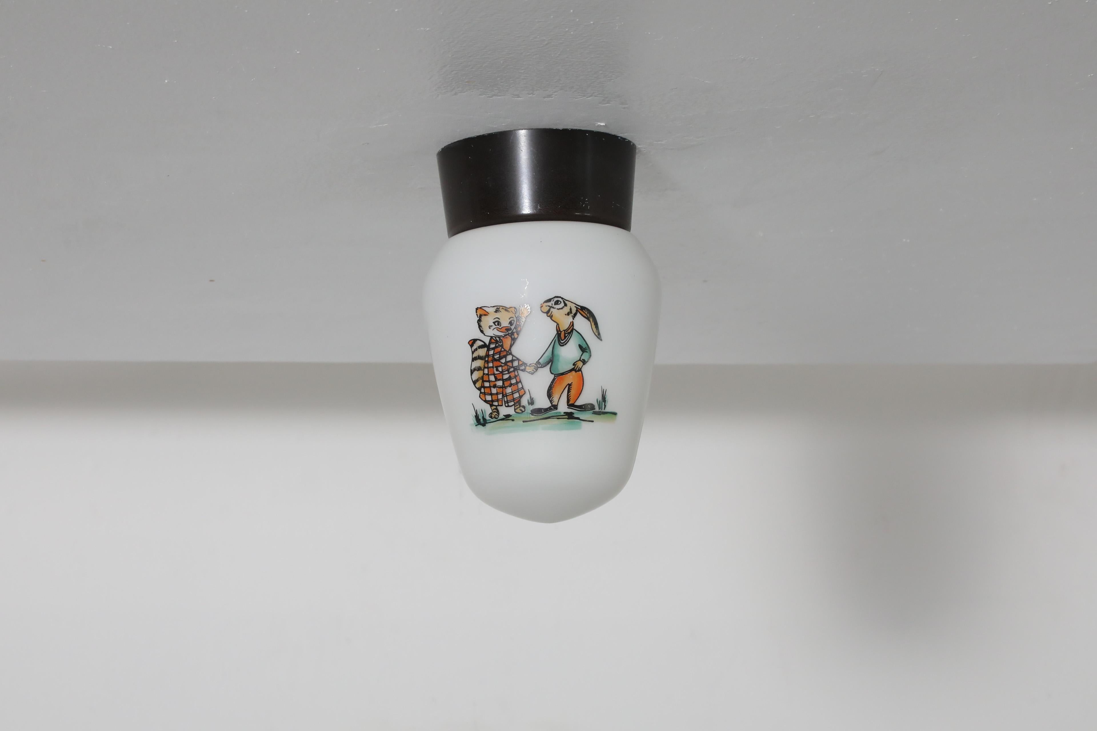 Belgian Mid-Century, 1960's Bo-Niko ceiling lamp with cartoon animal print, Belgium. For Sale