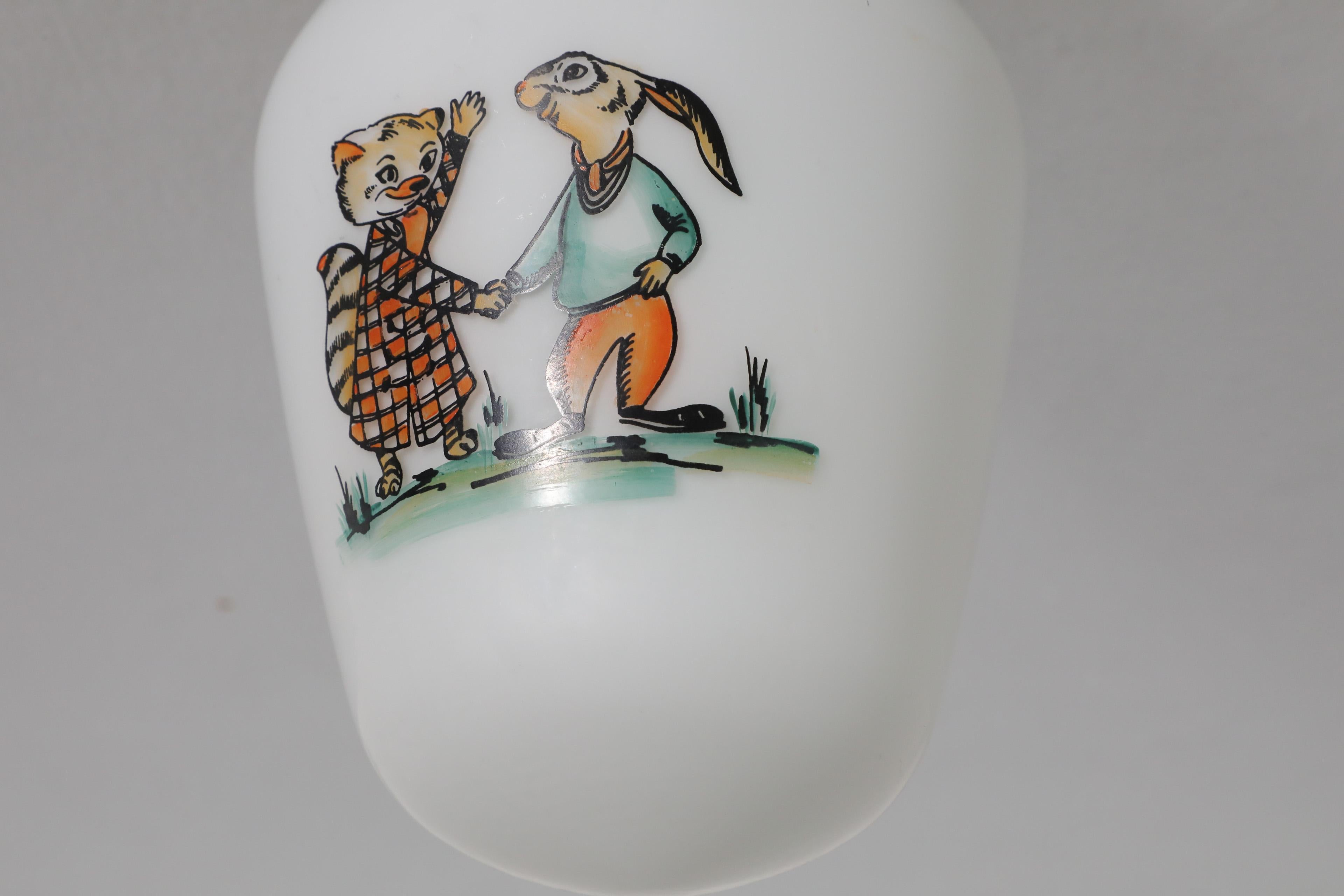 Mid-Century, 1960's Bo-Niko ceiling lamp with cartoon animal print, Belgium. In Good Condition For Sale In Los Angeles, CA