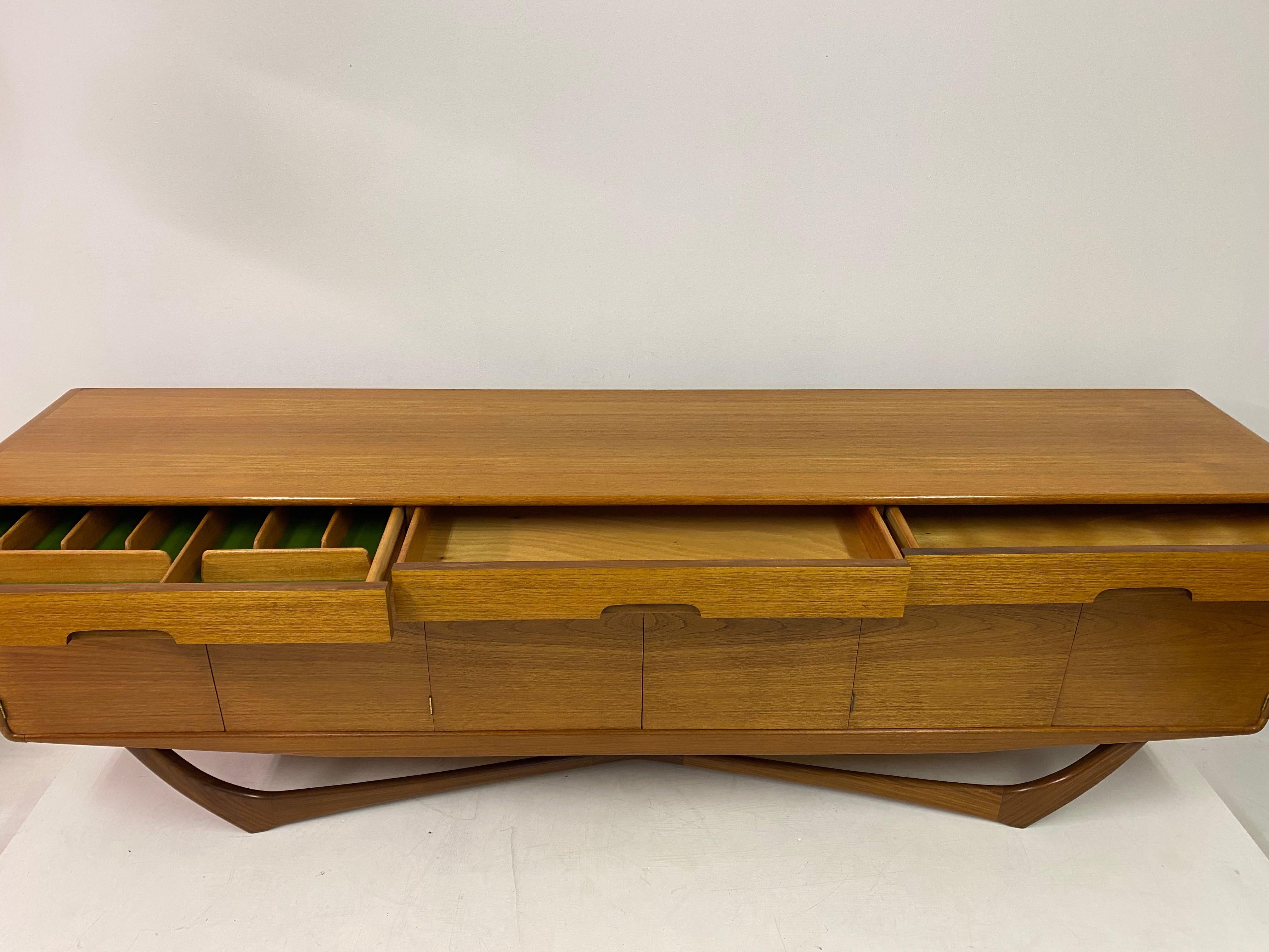 Mid Century 1960s Cross Base Teak Sideboard Crededenza by Beithcraft 4