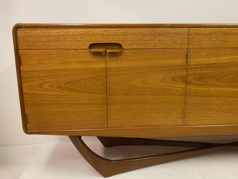 Mid Century 1960s Cross Base Teak Sideboard Crededenza by Beithcraft In Good Condition In London, London