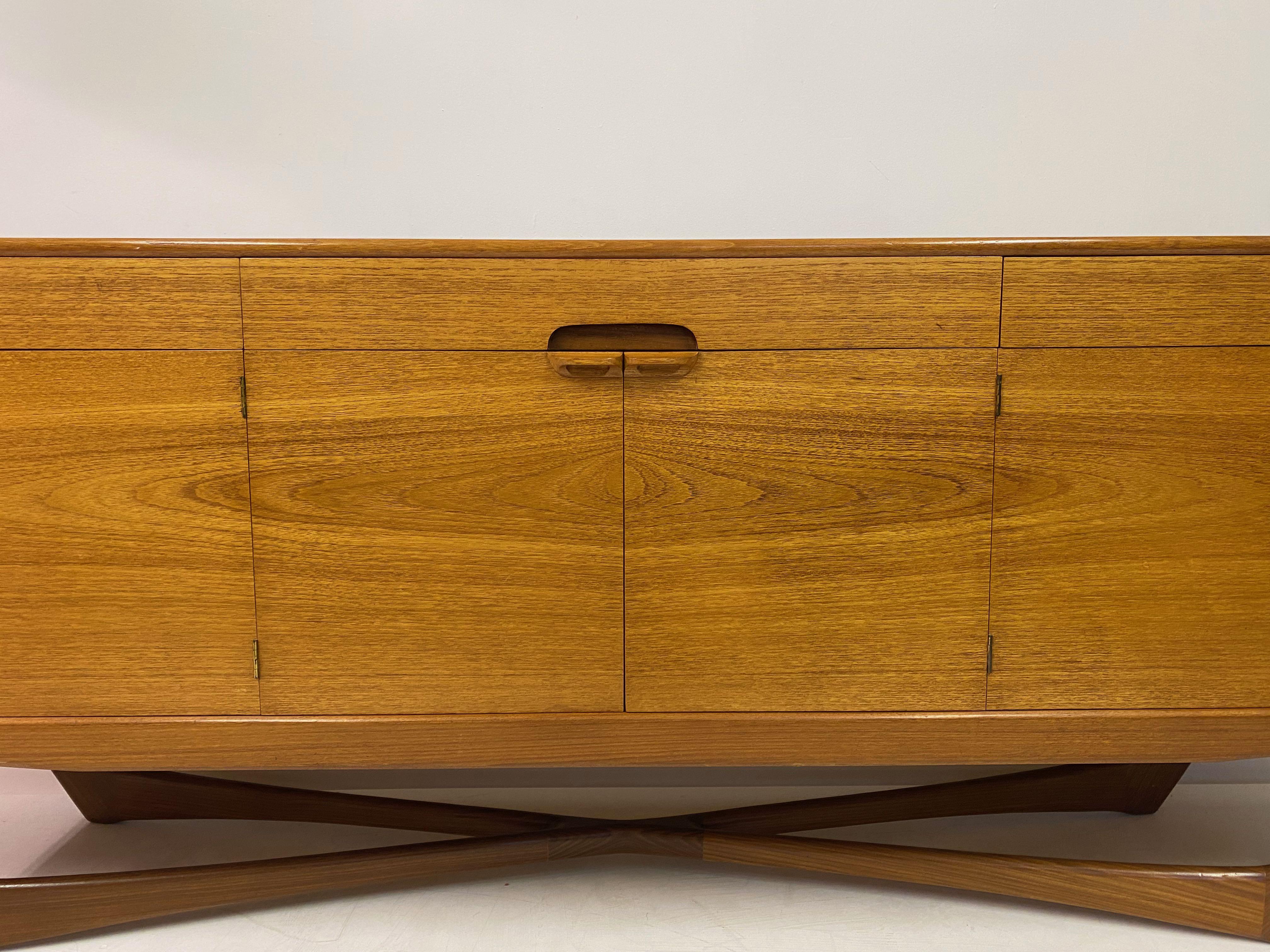 Scottish Mid Century 1960s Cross Base Teak Sideboard Crededenza by Beithcraft