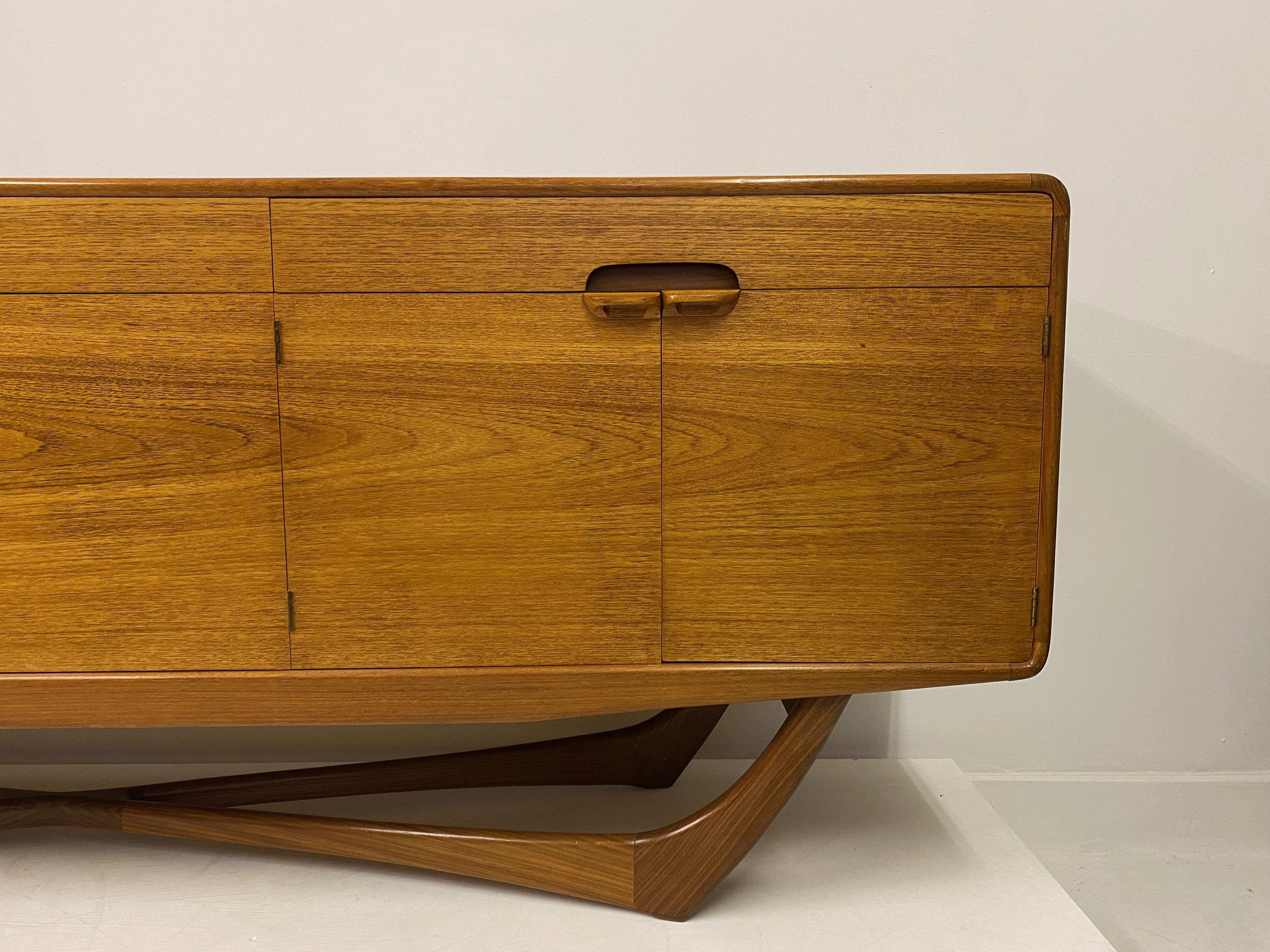 Mid Century 1960s Cross Base Teak Sideboard Crededenza by Beithcraft In Good Condition In London, London