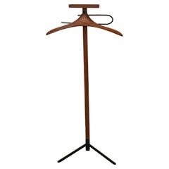 Mid Century 1960s Danish Modern Teak & Metal Standing Valet Pants Jacket