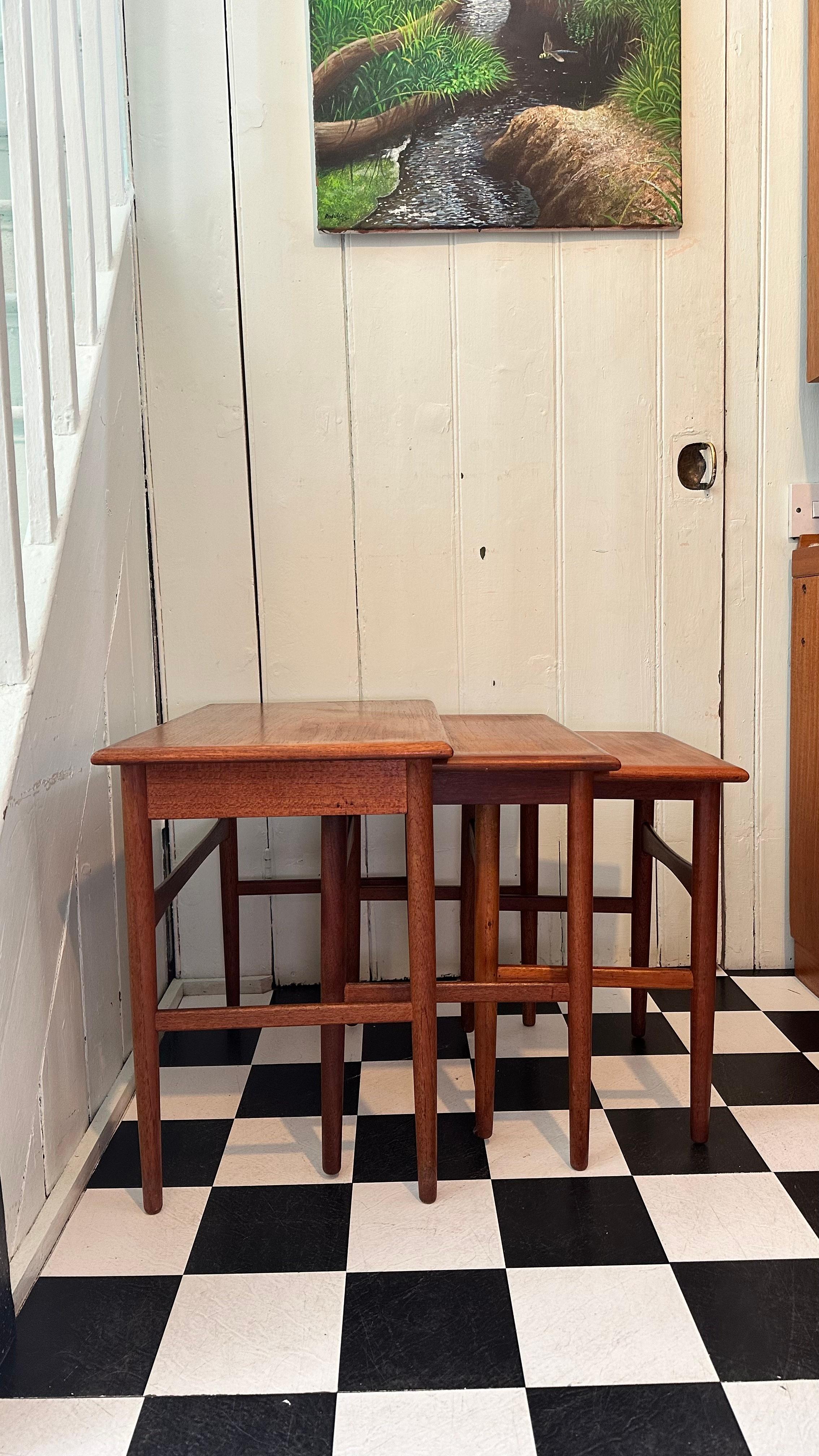 We’re happy to provide our own competitive shipping quotes with trusted couriers. Please message us with your postcode for a more accurate price. Thank you.

Mid-century modern teak nest of tables by Kai Kristiansen. Gorgeous design, this set