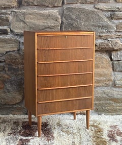 Mid century 1960's Danish teak tall chest dresser with six drawers