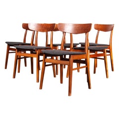 Vintage Midcentury 1960s Danish Upholstered Dining Chair in Teak, Set of Six