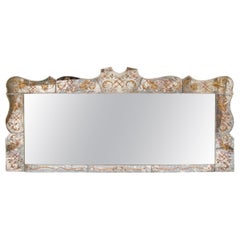 Midcentury 1960s French Eglomise Long Venetian Overmantle Ornate Mirror