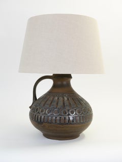 1960's German Studio Pottery Table Lamp with Custom Shade