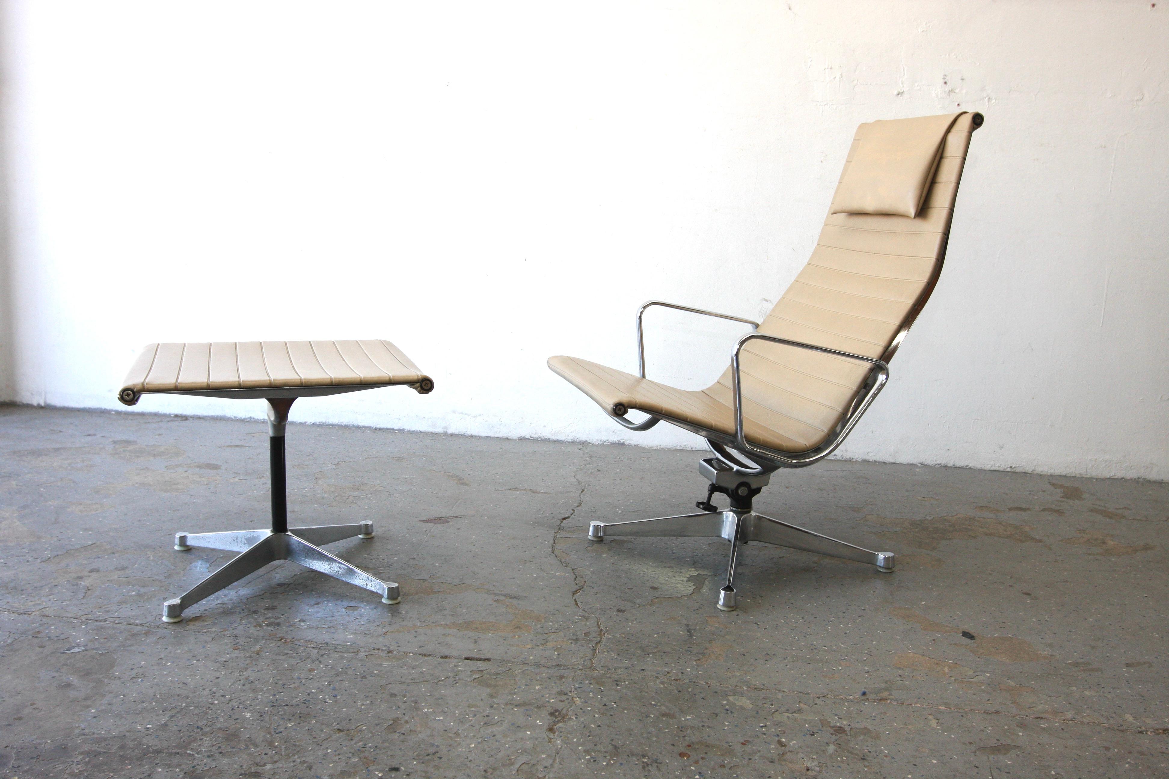 American Mid Century 1960's Herman Miller Eames Aluminum Group Lounge Chair and Ottoman