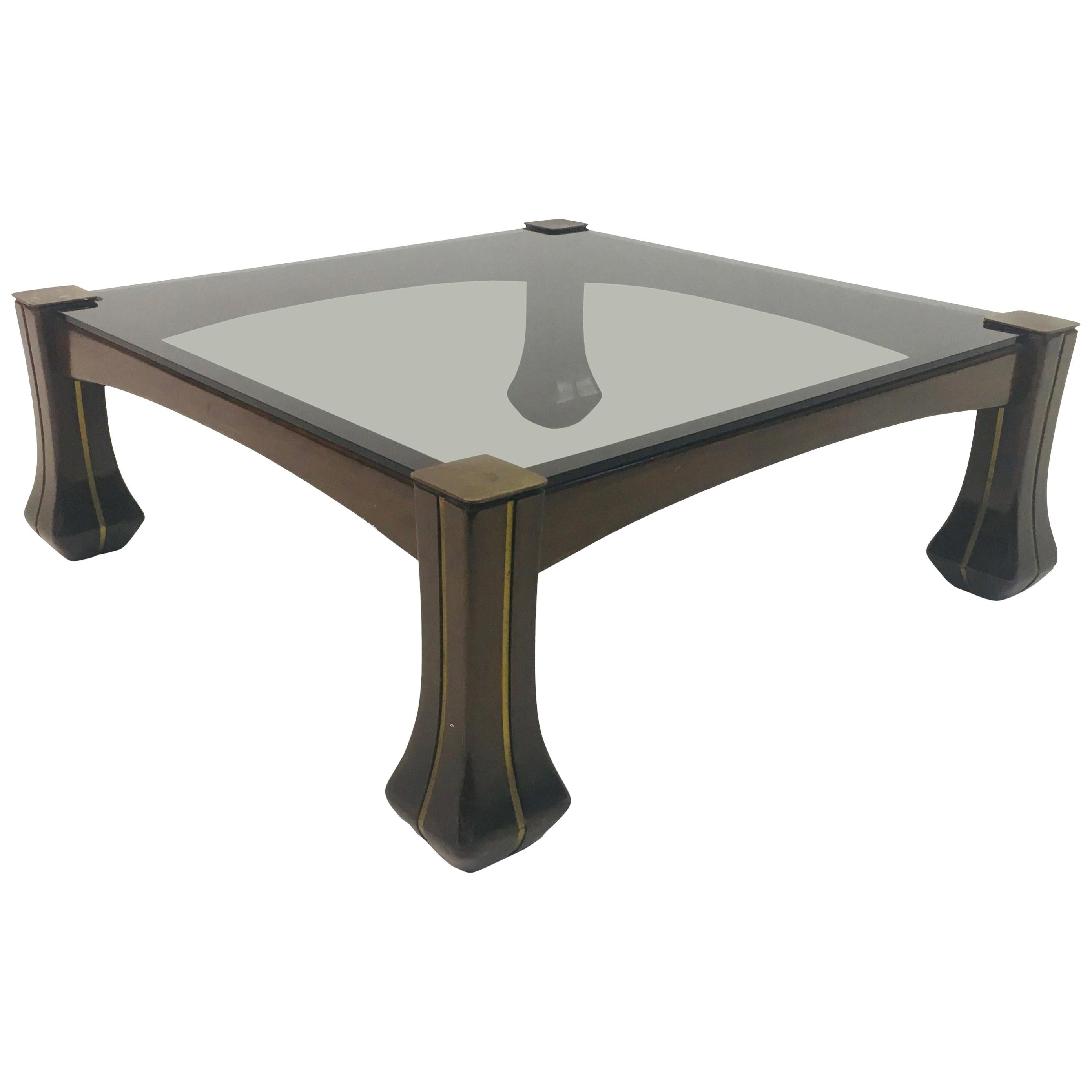 Large Vintage Brass Tray Coffee Table on Midcentury Folding Base at 1stDibs