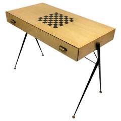 Midcentury 1960s Italian Desk with Chess Board Print