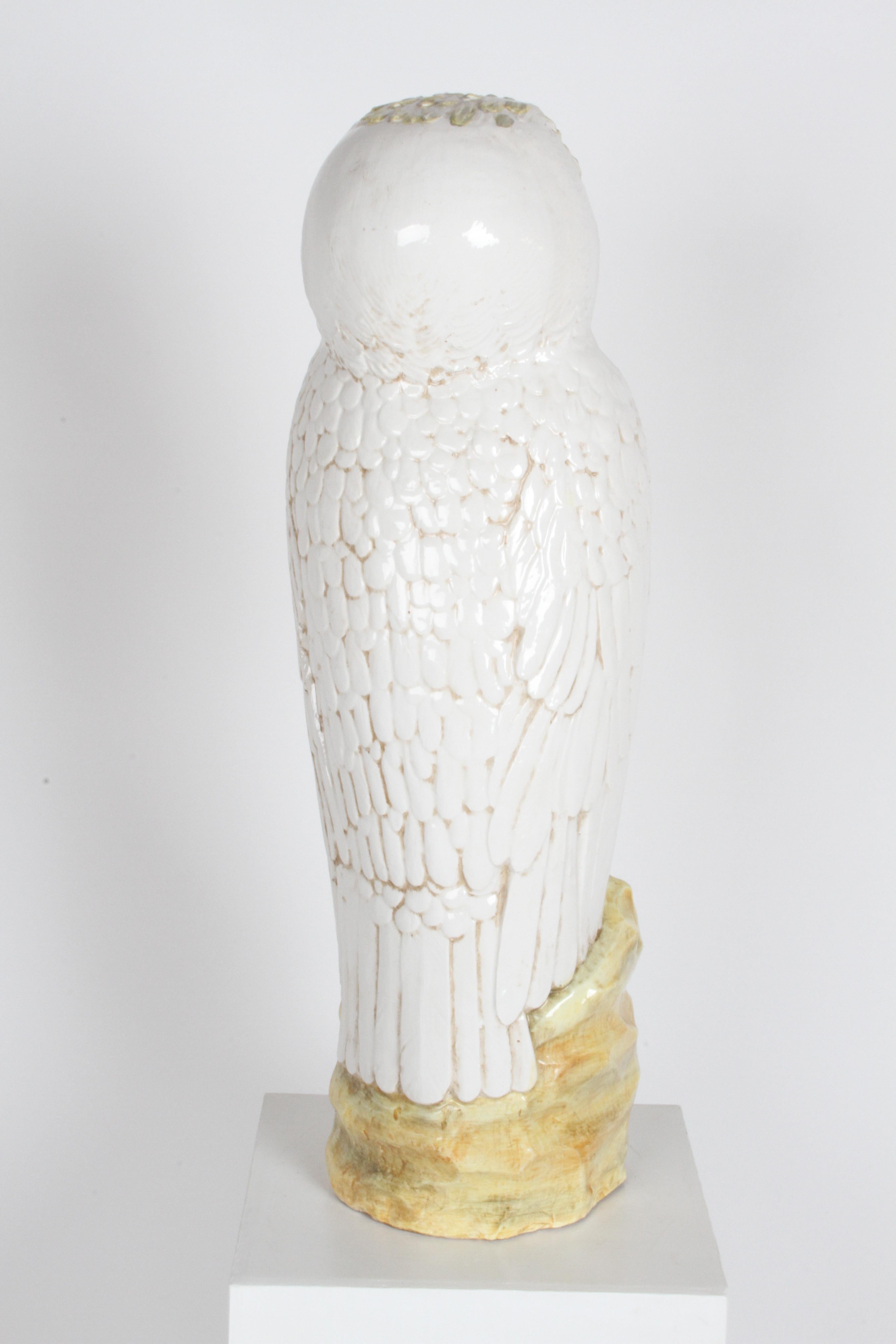 Mid-Century 1960s Italian Majolica Terracotta Large Snow Owl Statue - Sculpture  For Sale 4