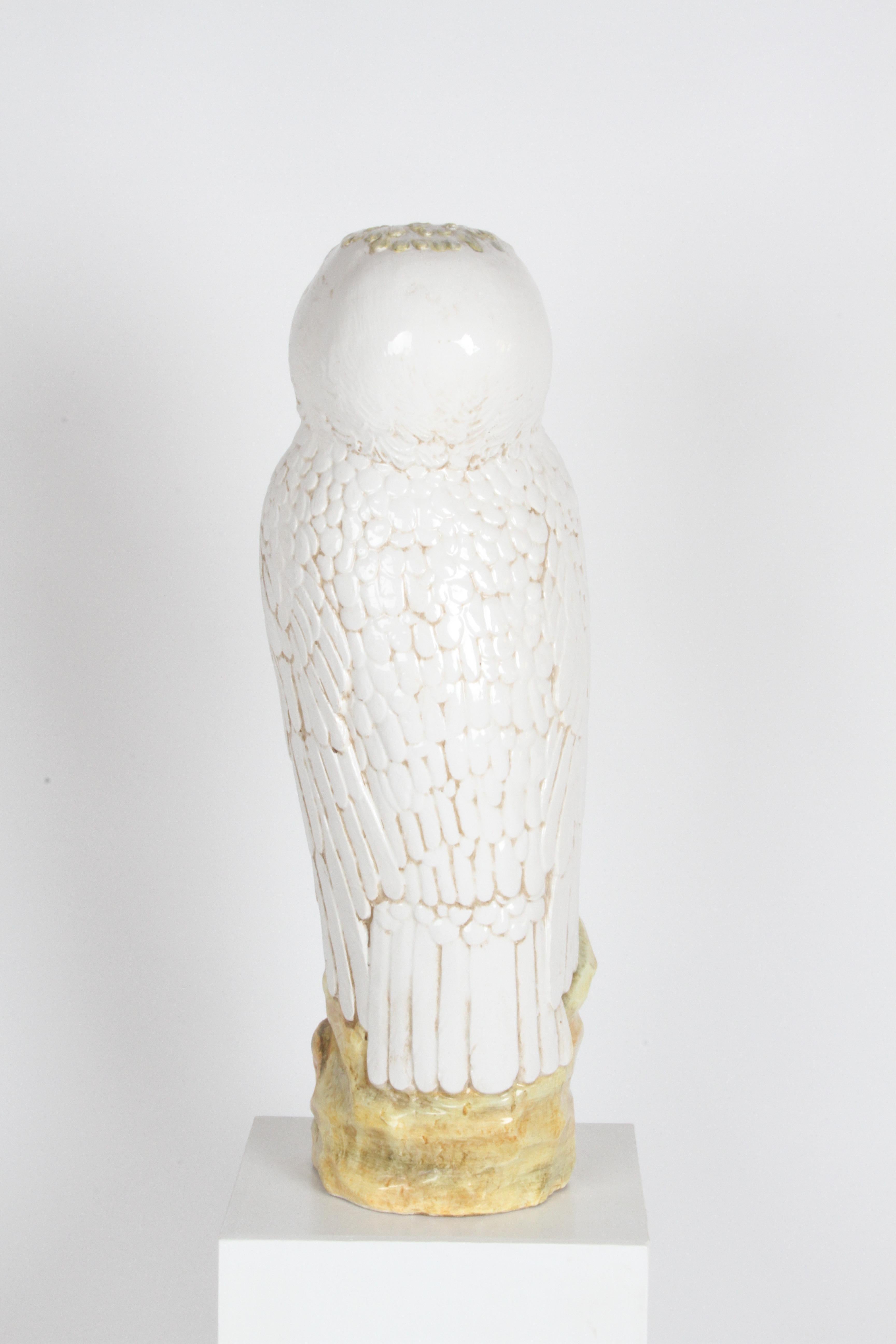 Mid-Century 1960s Italian Majolica Terracotta Large Snow Owl Statue - Sculpture  For Sale 6
