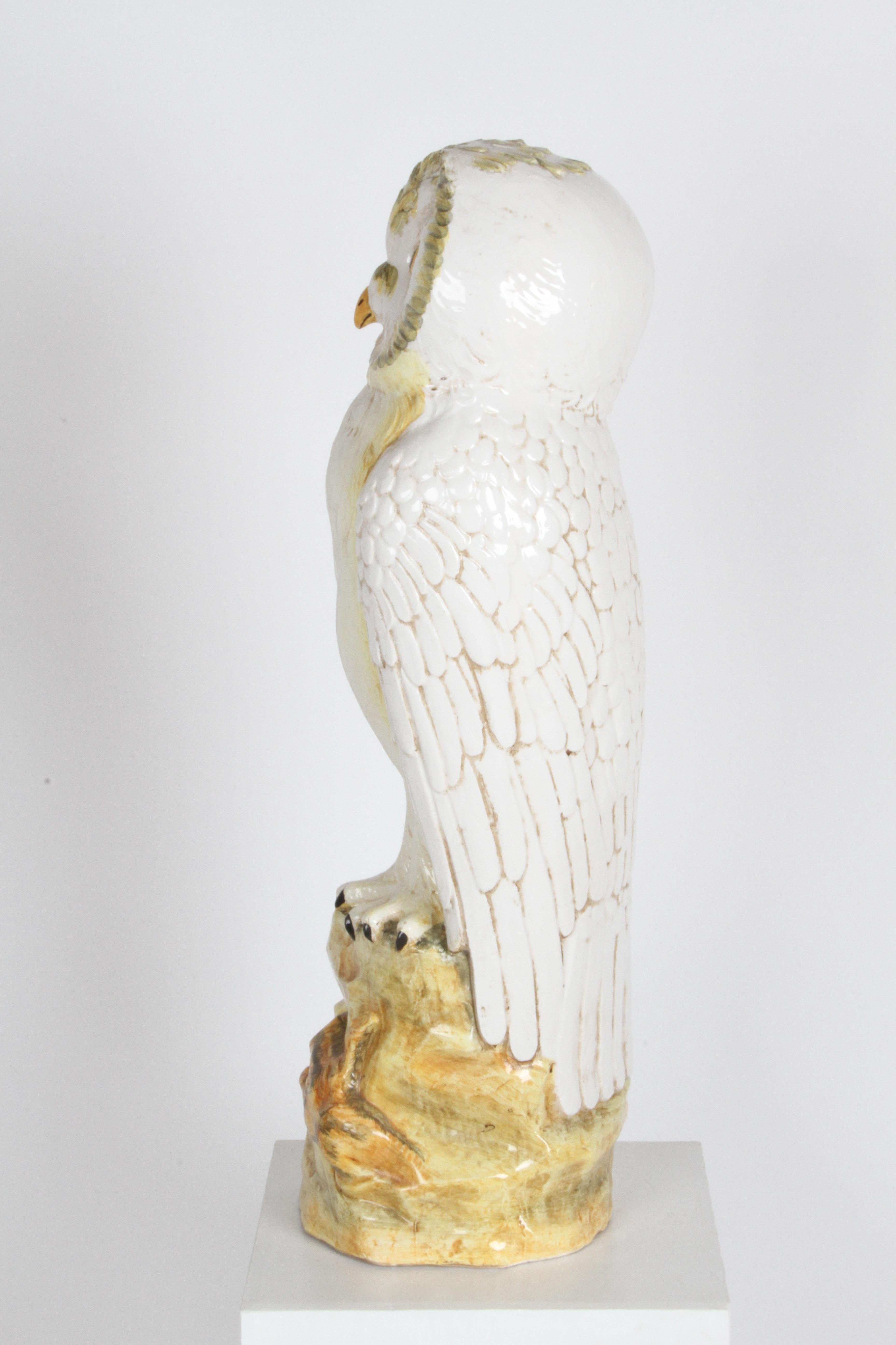 Mid-Century 1960s Italian Majolica Terracotta Large Snow Owl Statue - Sculpture  For Sale 7