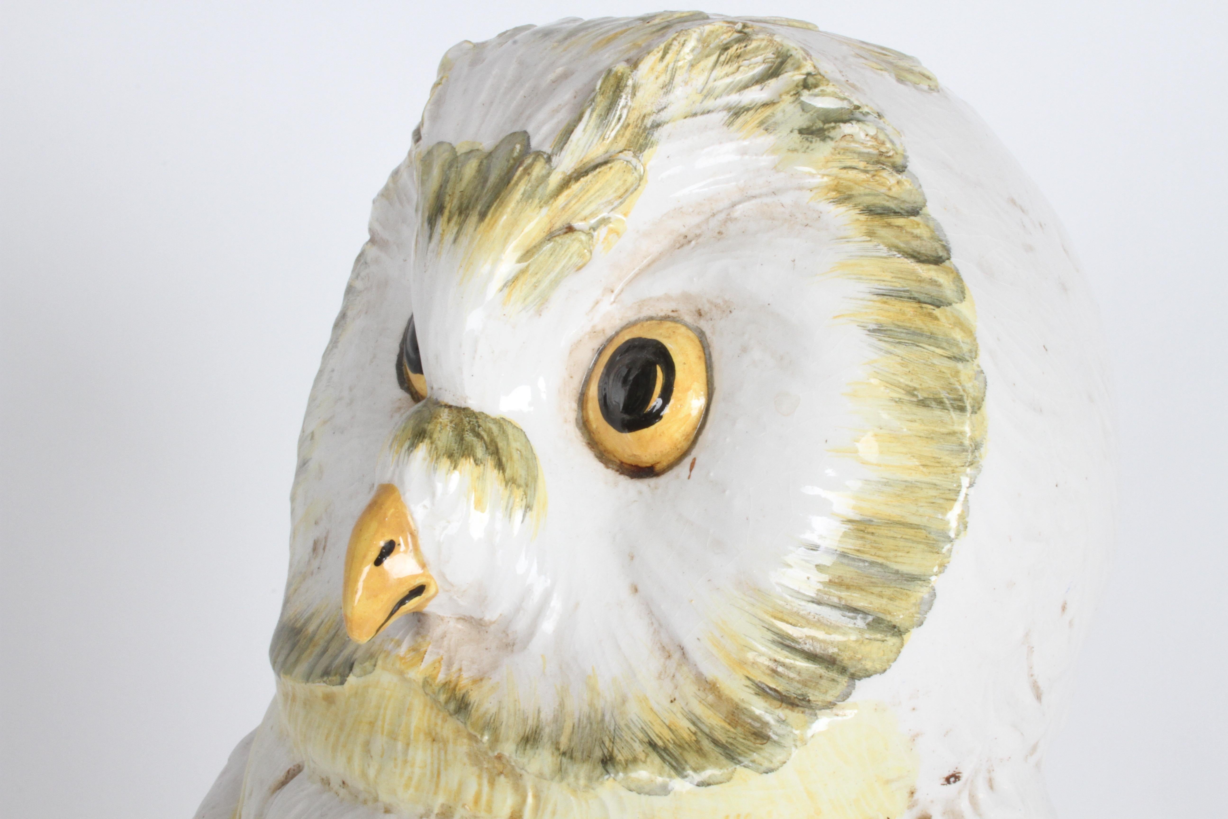 Mid-Century 1960s Italian Majolica Terracotta Large Snow Owl Statue - Sculpture  For Sale 9
