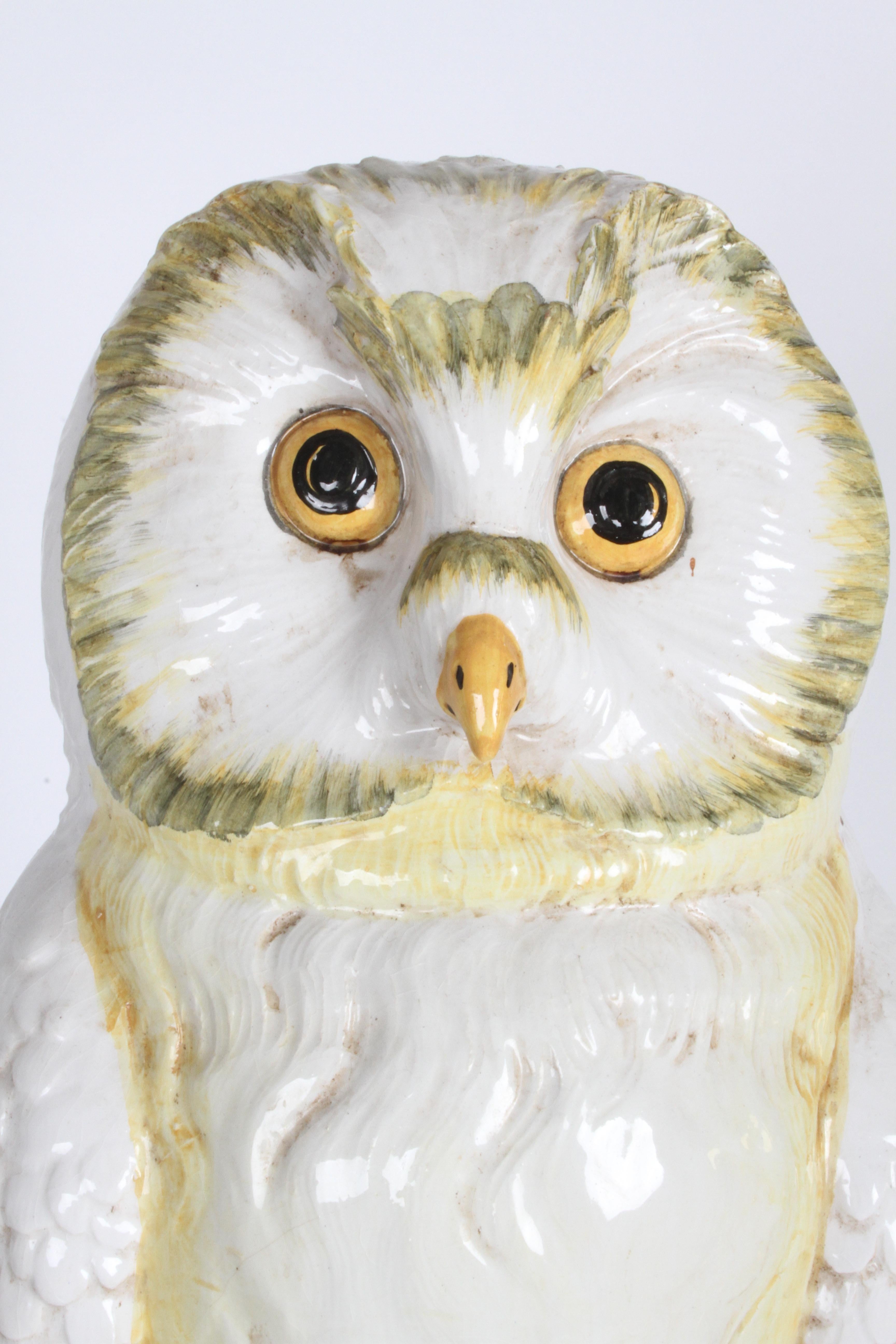 Mid-Century 1960s Italian Majolica Terracotta Large Snow Owl Statue - Sculpture  For Sale 11