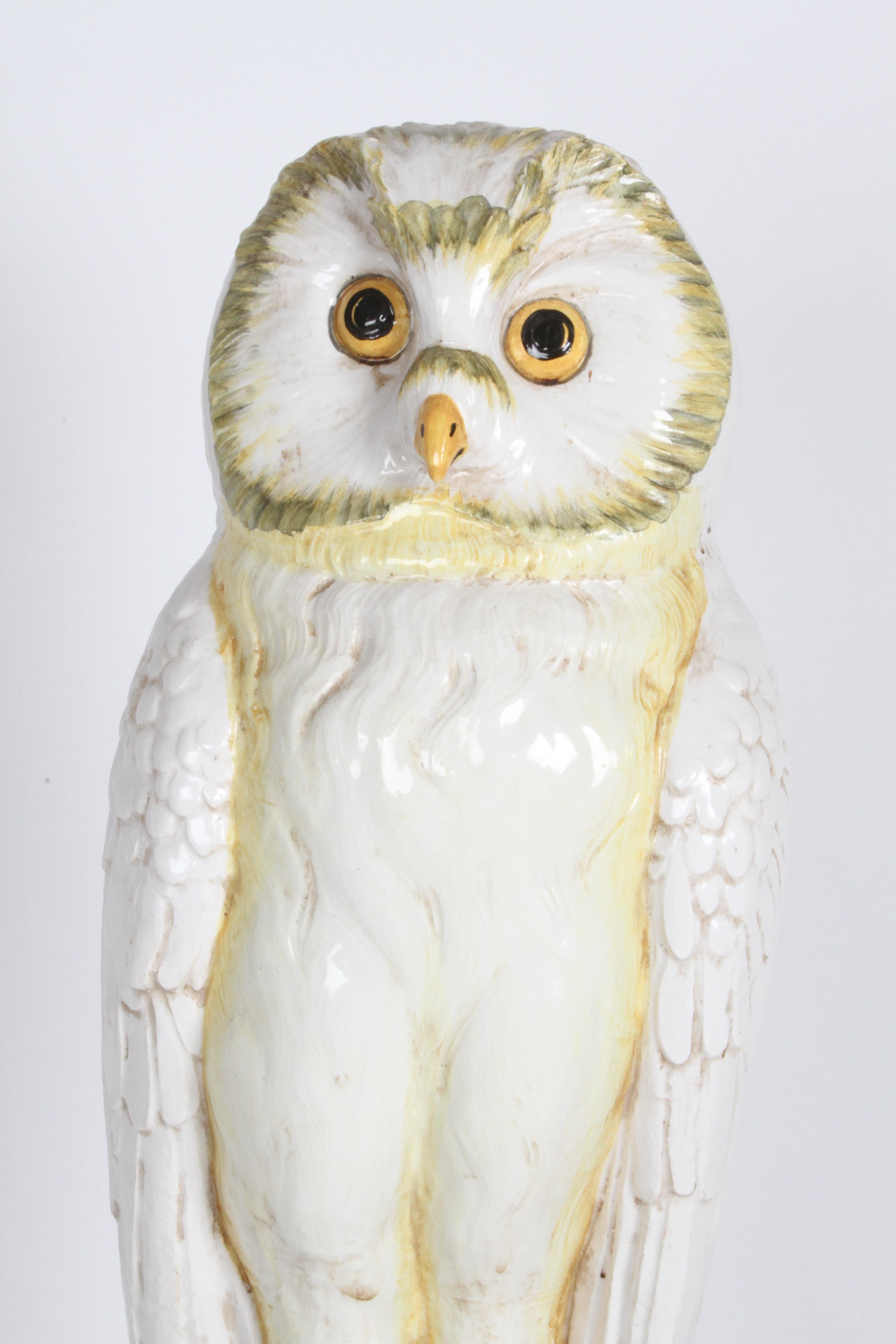 Mid-Century Modern Mid-Century 1960s Italian Majolica Terracotta Large Snow Owl Statue - Sculpture  For Sale