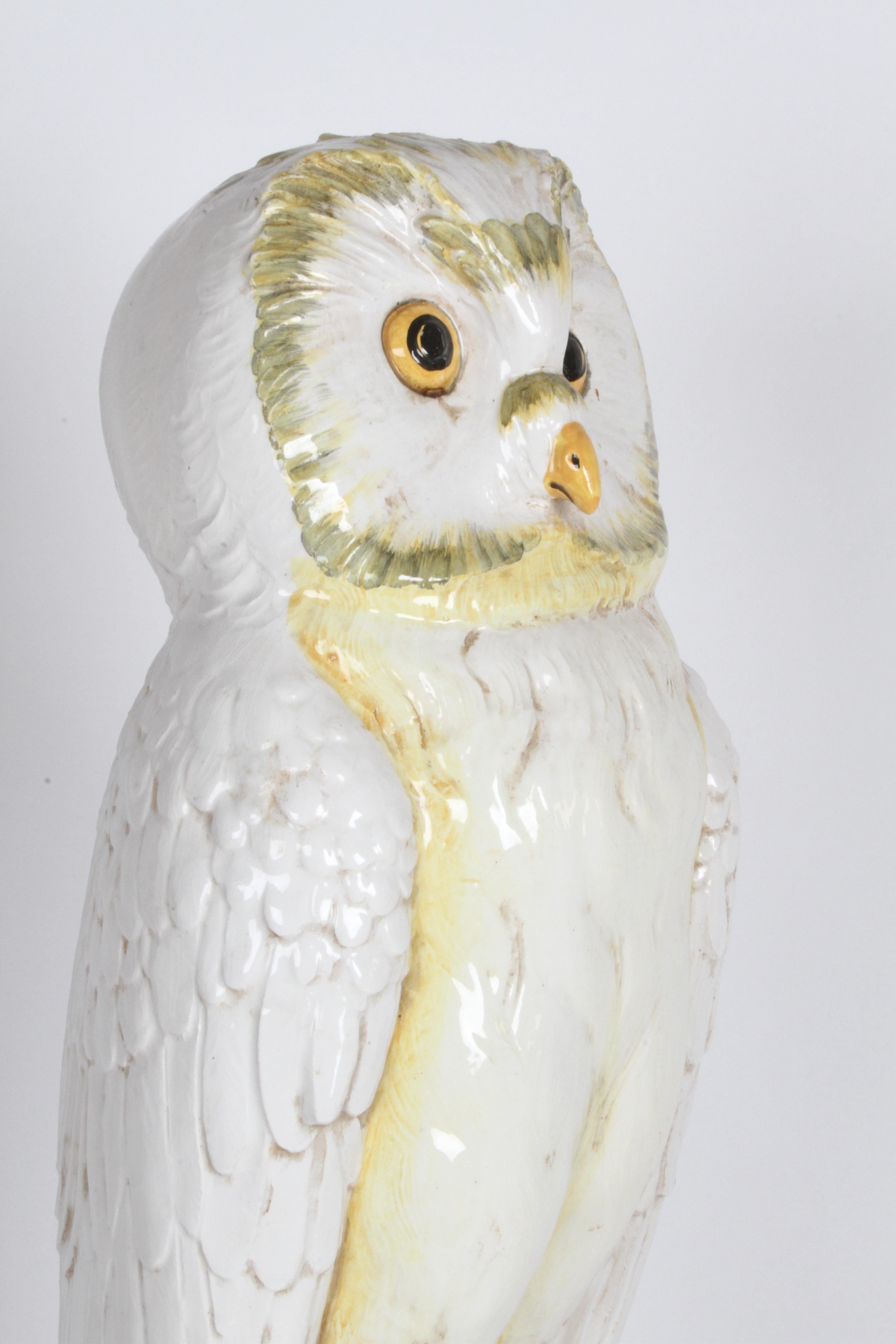 Mid-20th Century Mid-Century 1960s Italian Majolica Terracotta Large Snow Owl Statue - Sculpture  For Sale