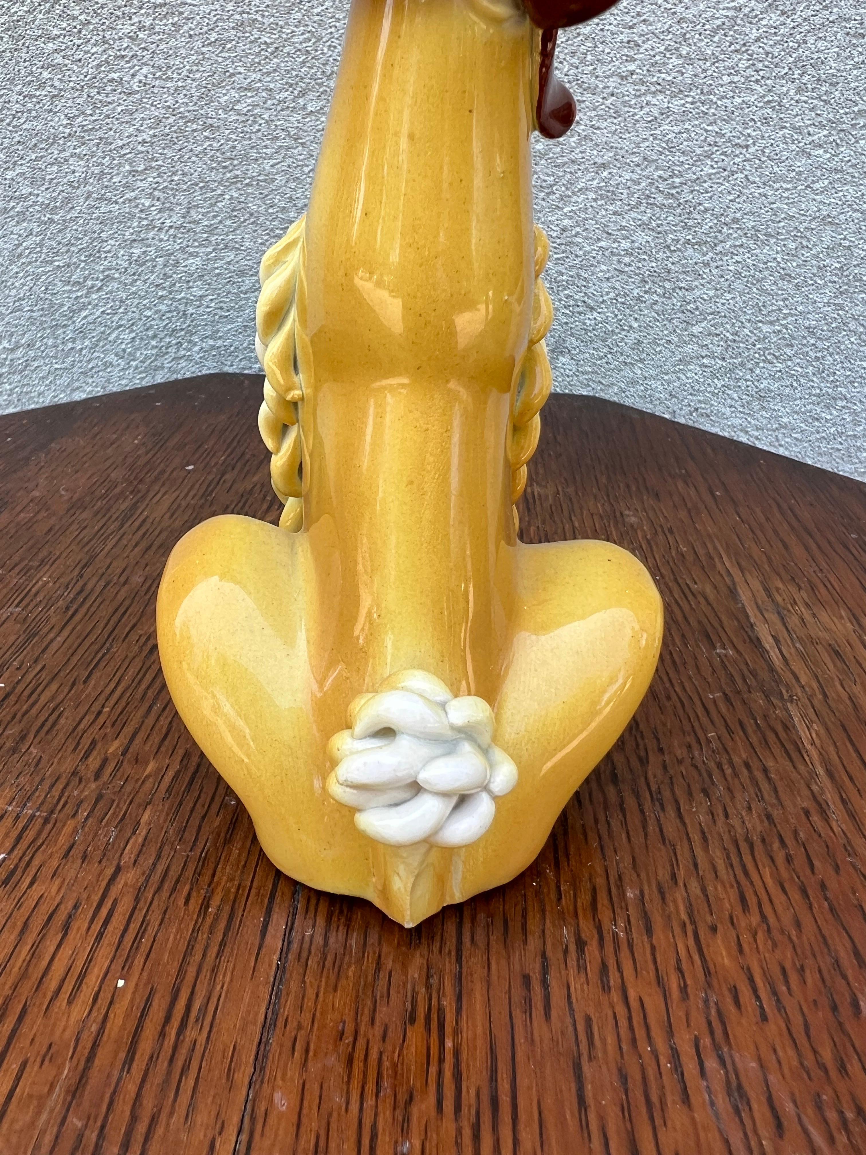 20th Century Mid Century 1960s Italian Spaghetti Poodle Dog  Statue Yellow White Ceramic