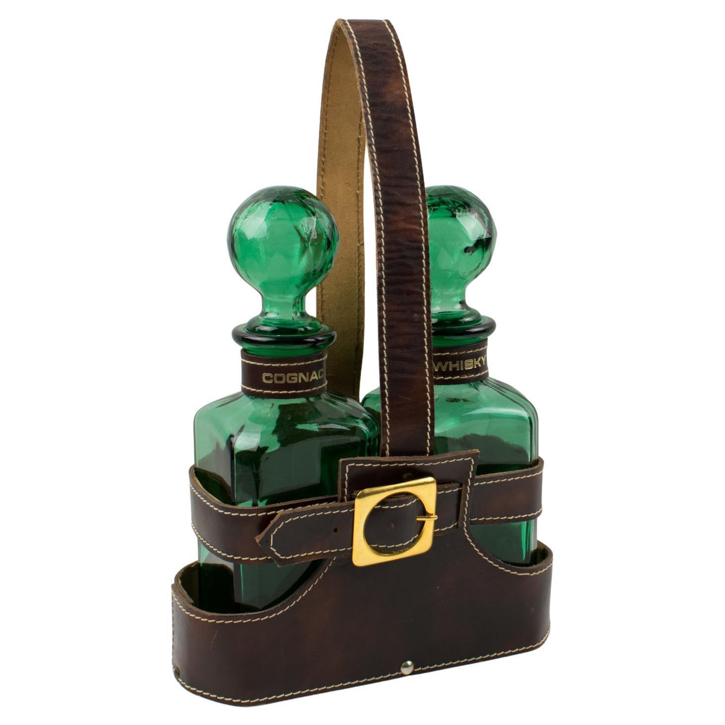 Yellow and Green Empoli Cased Glass Floor Decanter with Stopper at 1stDibs