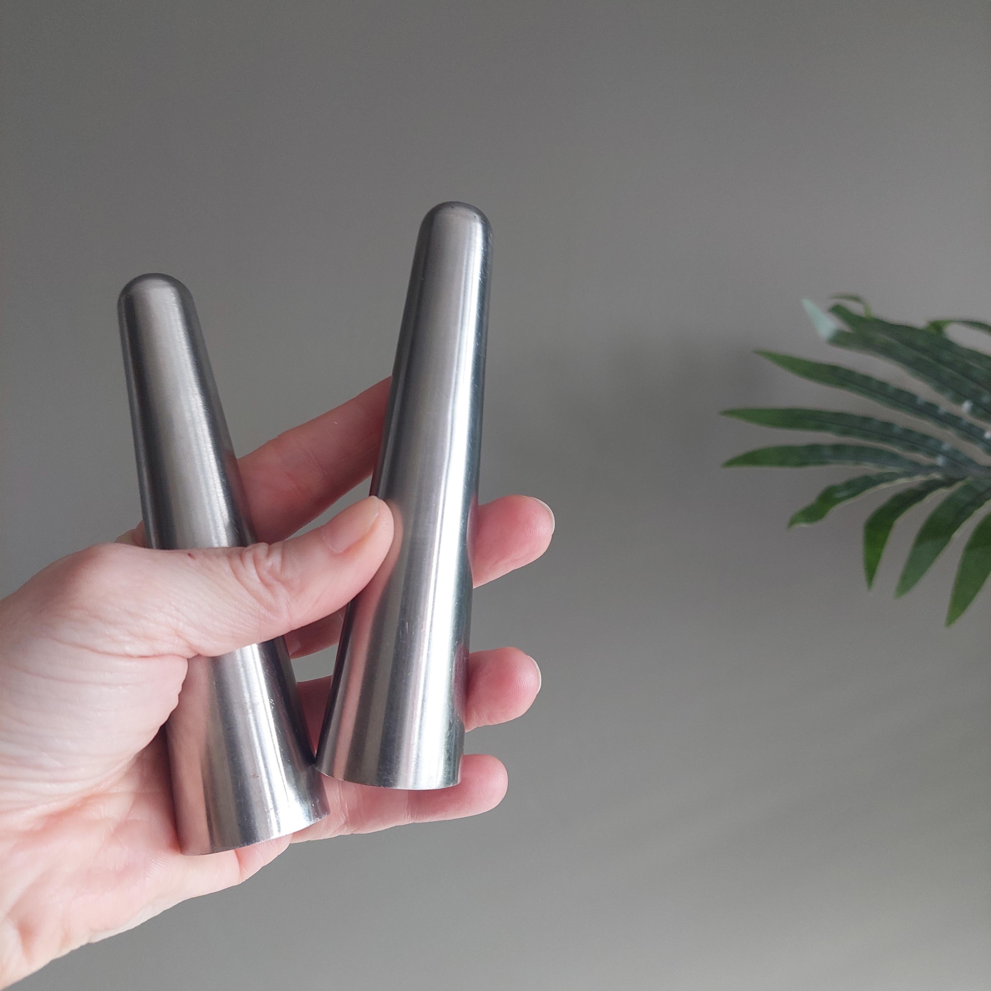 Minimalist Mid Century 1960's Robert Welch Old Hall stainless steel salt and pepper shakers