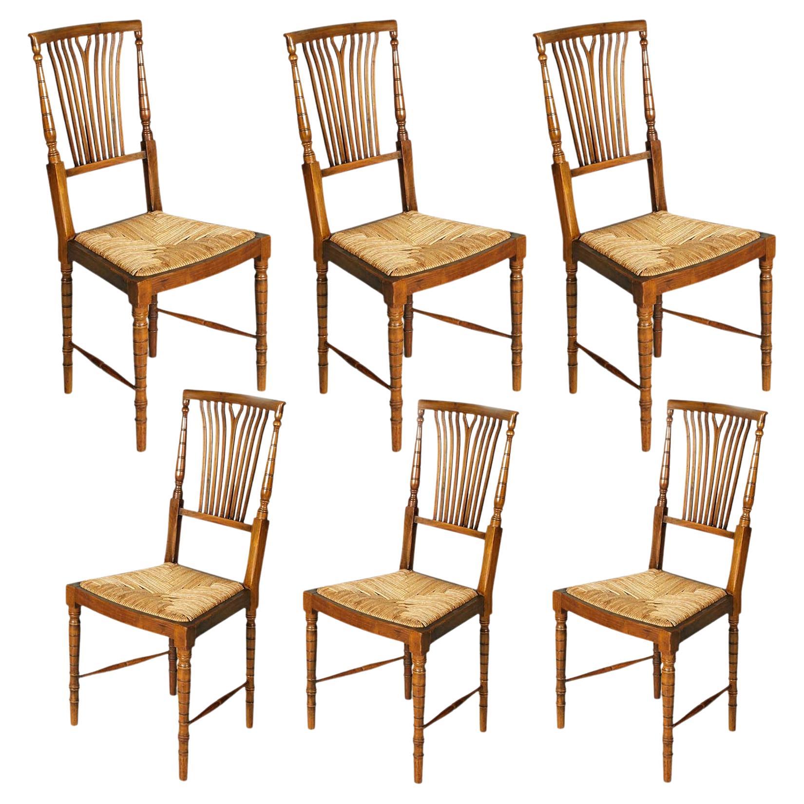 1960s  Six chaises de salle à manger Chiavarine par  Fratelli Levaggi / Gaetano Descalzi en vente