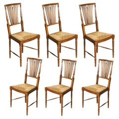Mid-Century 1960s Set Six Chairs Chiavarine by Gaetano Descalzi, Strow Seat