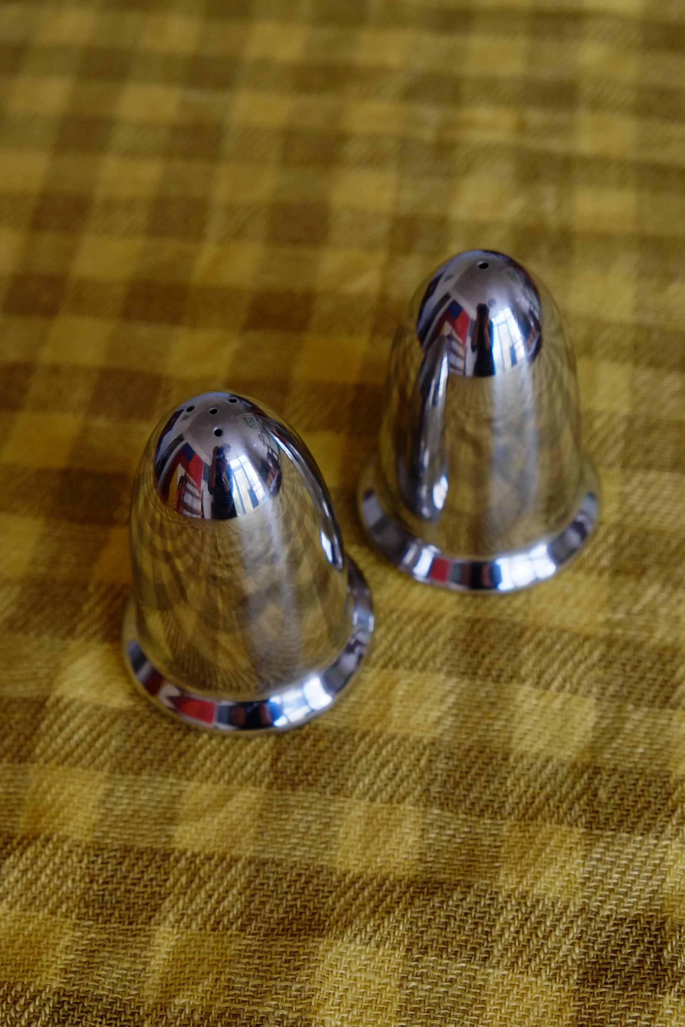 20th Century Mid Century 1960's Stainless Steel Bullet Salt and Pepper Shakers For Sale