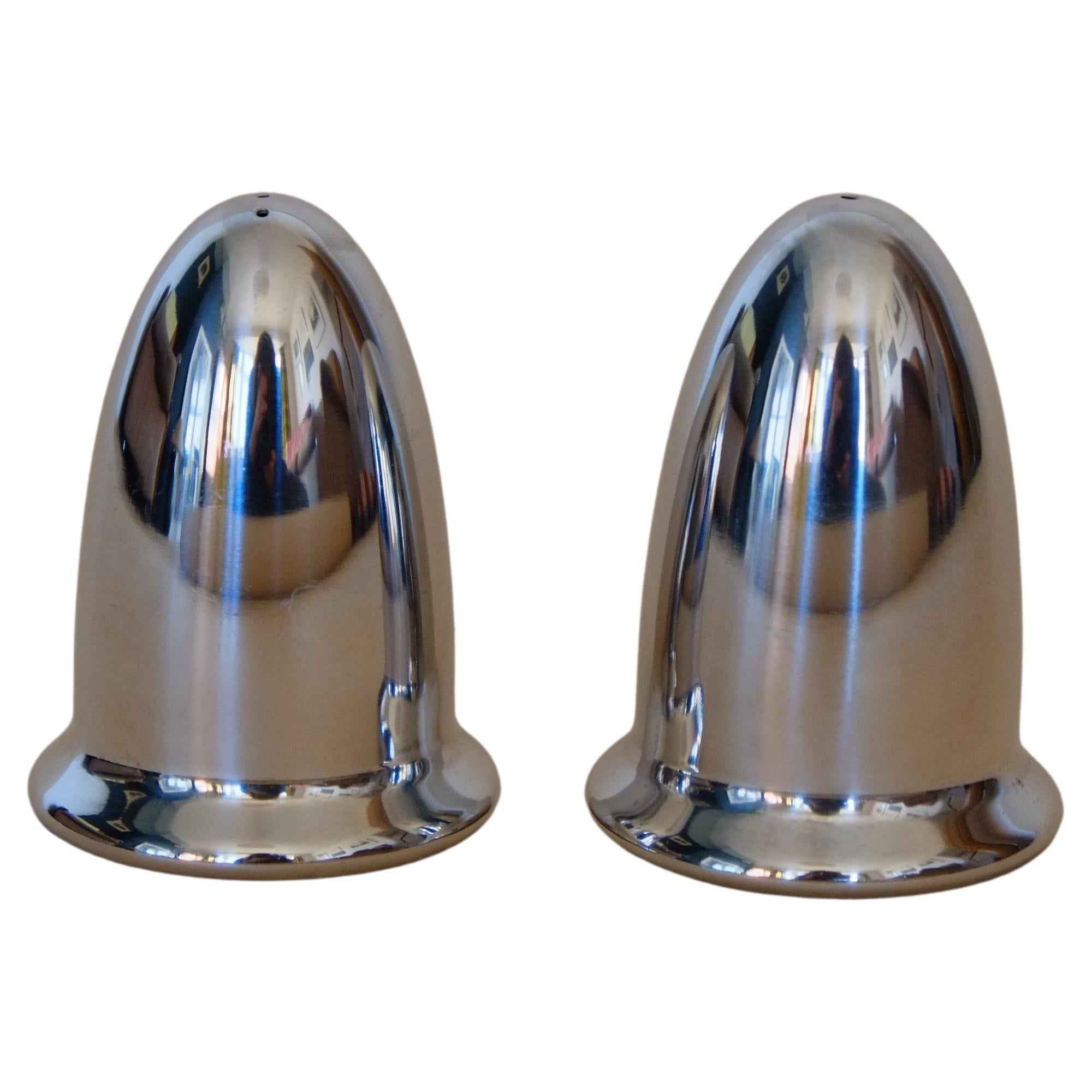 Mid Century 1960's Stainless Steel Bullet Salt and Pepper Shakers