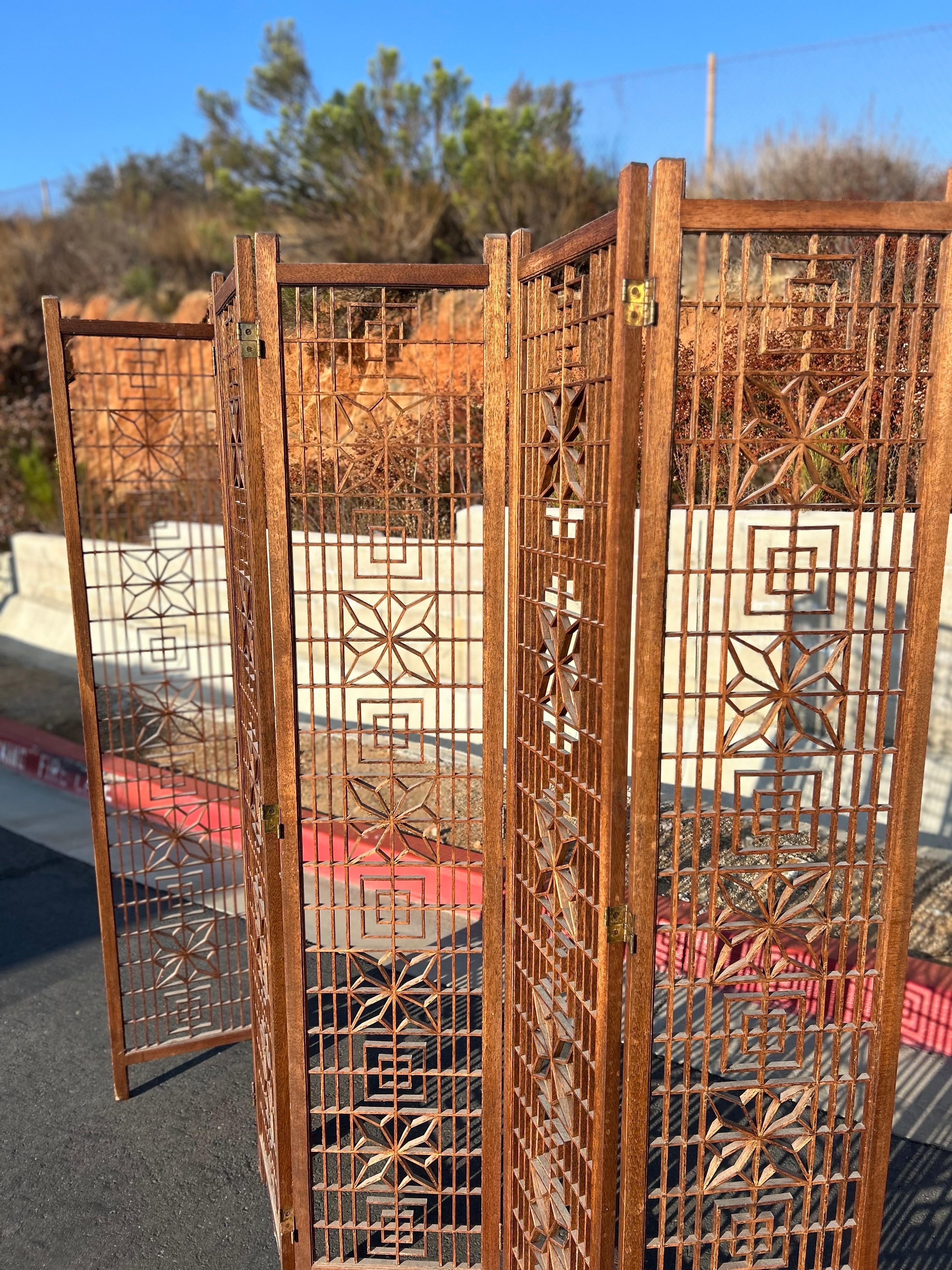 Mid Century 1960’s Teak Six (6) Panel Folding Screen Room Divider 1