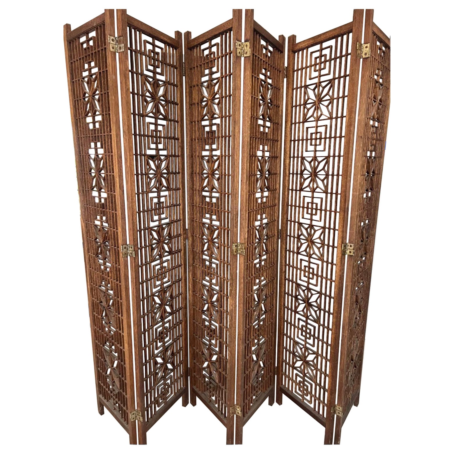 Mid Century 1960’s Teak Six (6) Panel Folding Screen Room Divider