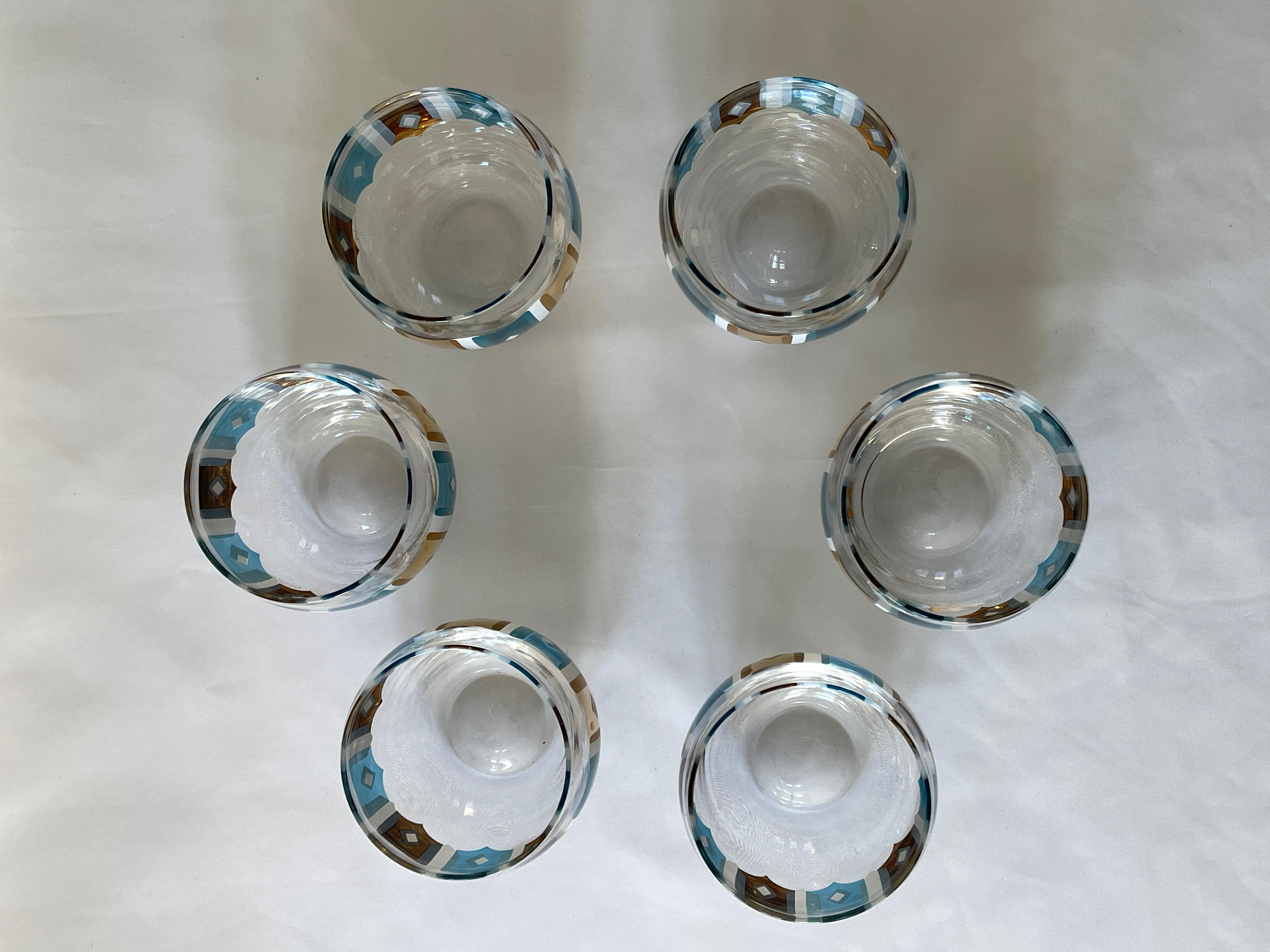 Culver Ltd.  1960's Turquoise, White  and 22K Gold Set of 6 Cocktail Glasses For Sale 5